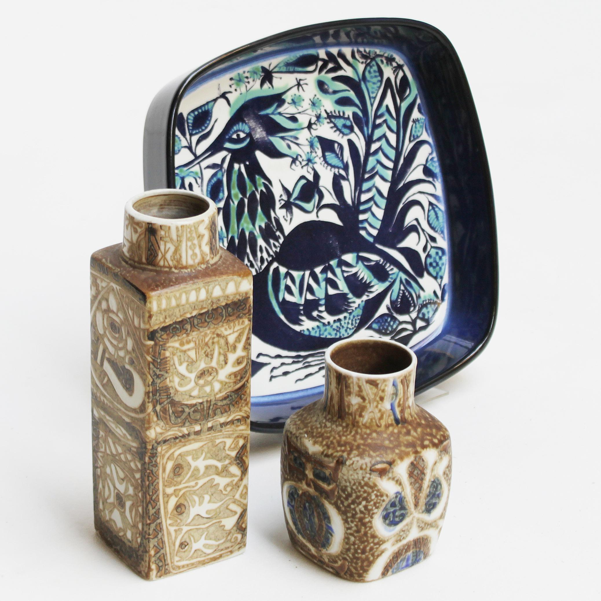 Set of Danish ceramics for Royal Copenhagen by Nils Thorsson and Marianne Johnson.

A pair of small ceramic vases, designed by Nils Thorsson, part of the 'Baca' Series, produced for Royal Copenhagen-Aluminia, Denmark. Period 1963-70. The Baca