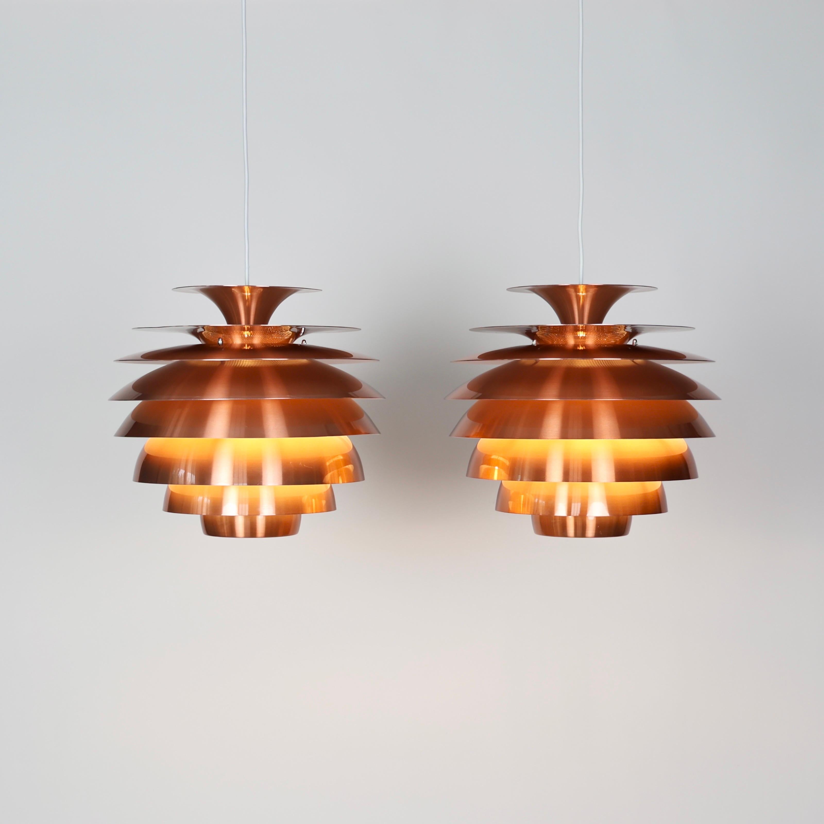 Scandinavian Modern Set of Danish Copper Pendant Lights, 1980s, Denmark For Sale