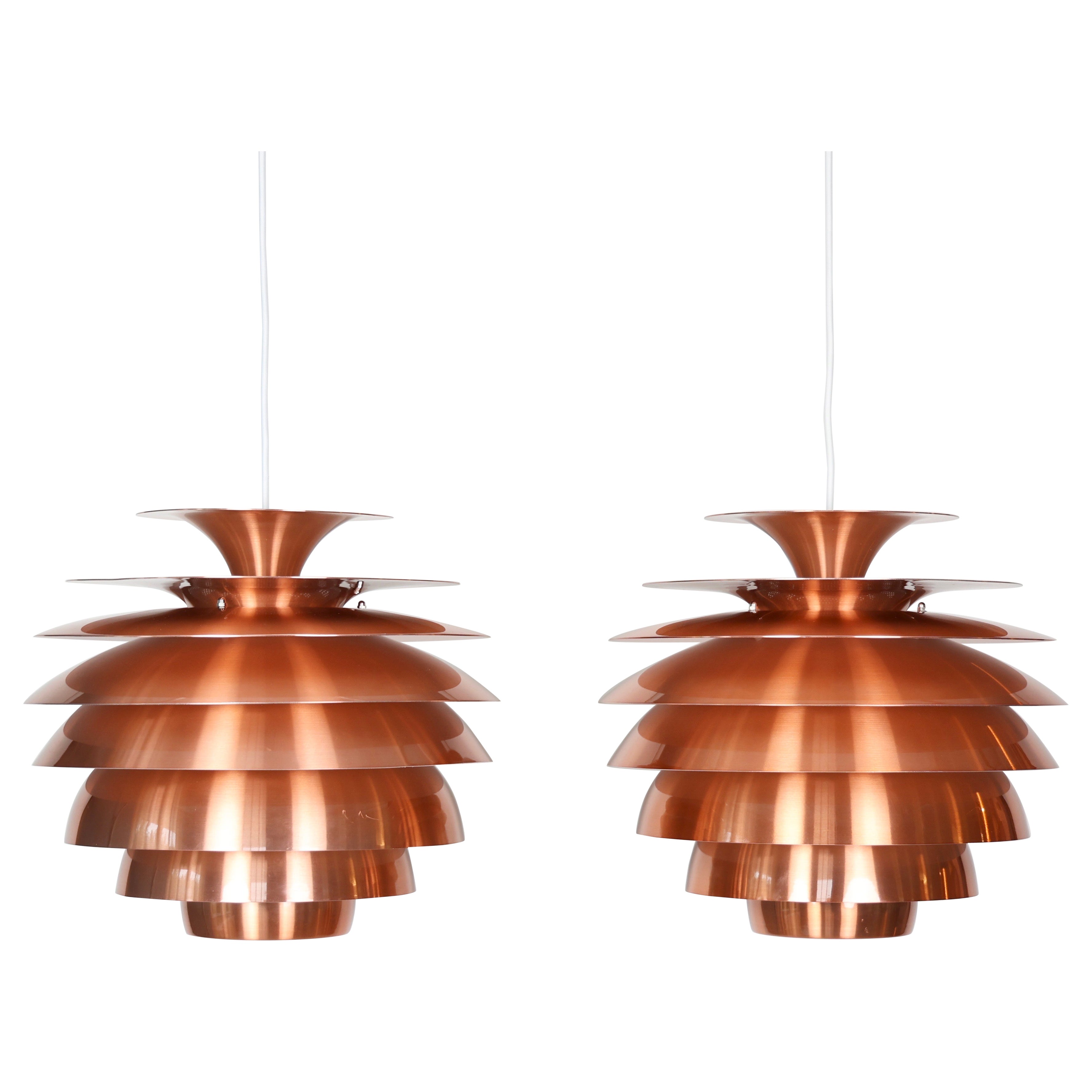 Set of Danish Copper Pendant Lights, 1980s, Denmark For Sale