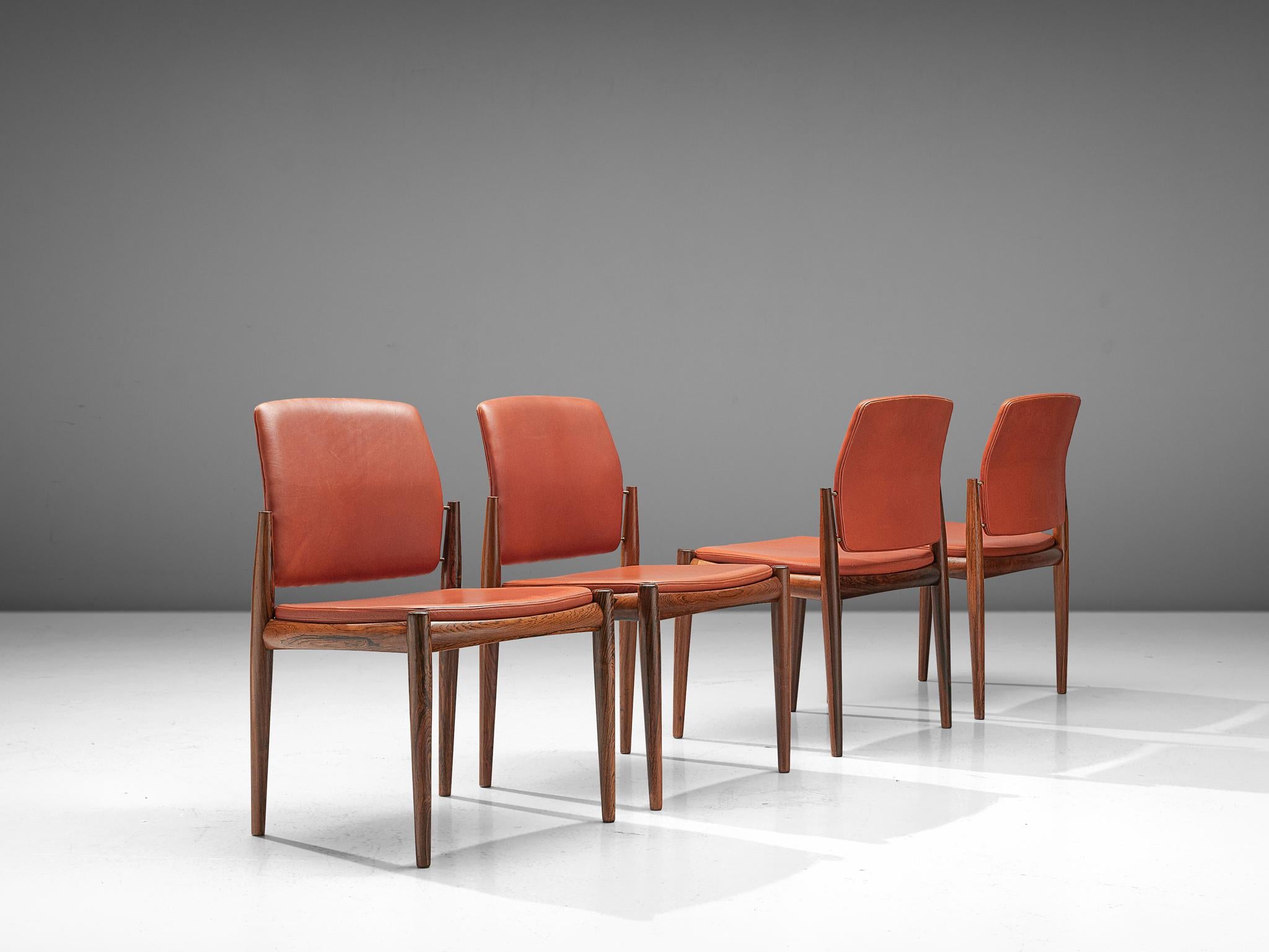 Scandinavian Modern Set of Danish Dining Chairs in Hardwood and Leather