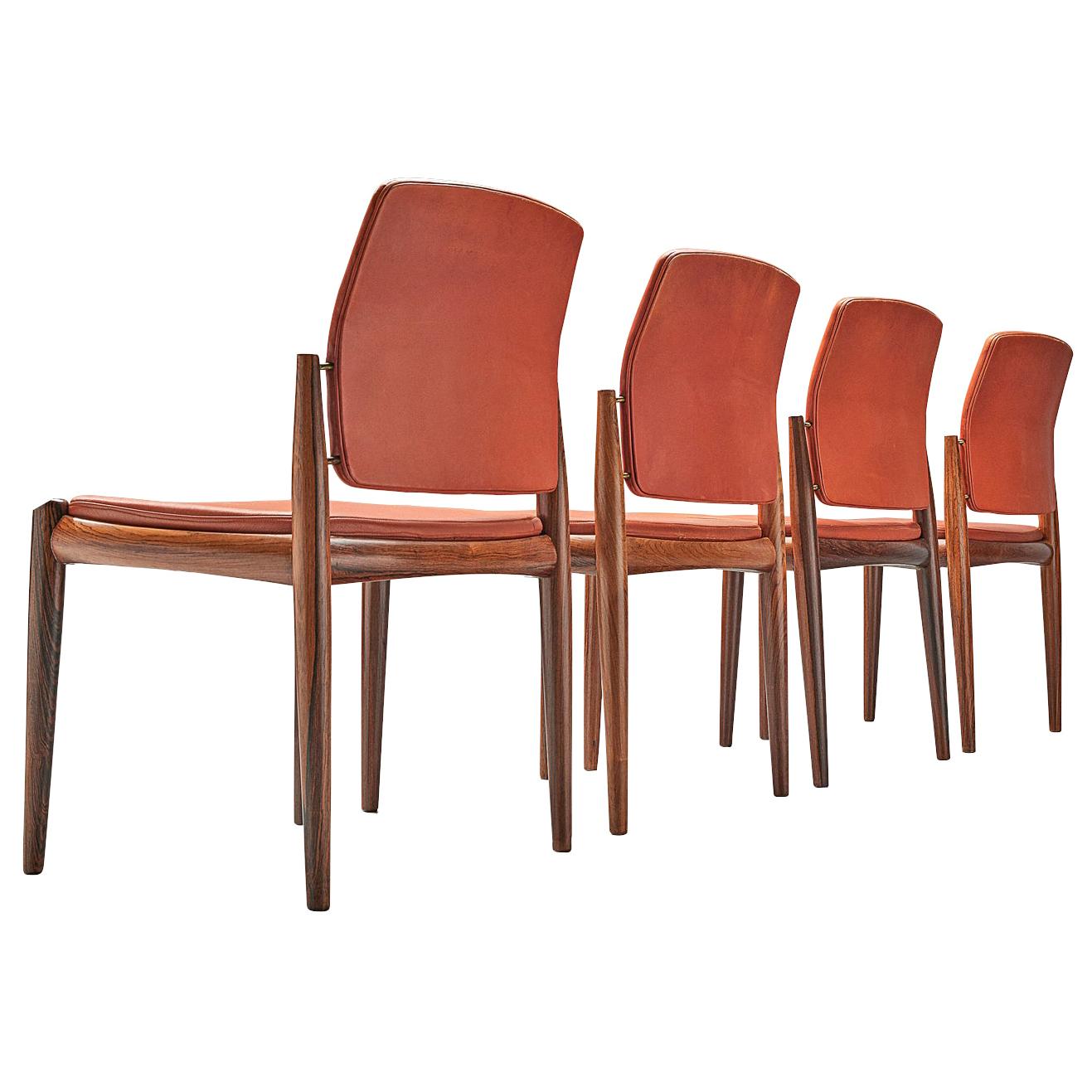 Set of Danish Dining Chairs in Hardwood and Leather