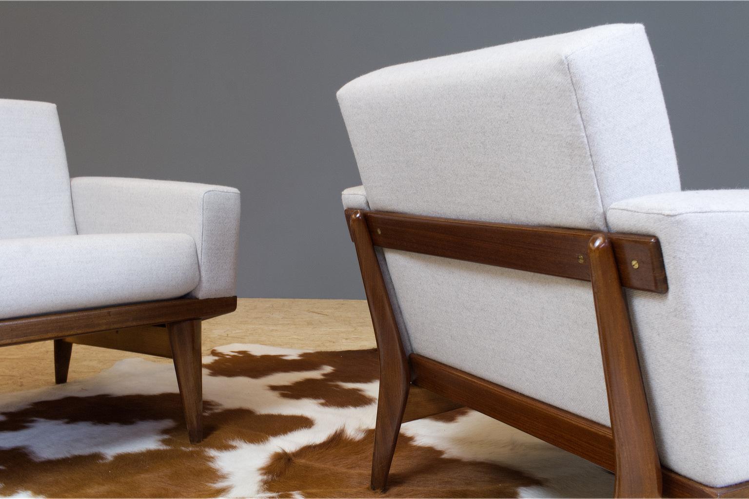 Mid-20th Century Set of Danish Lounge Chairs in Teak and Grey Fabric by H.W. Klein, 1960s