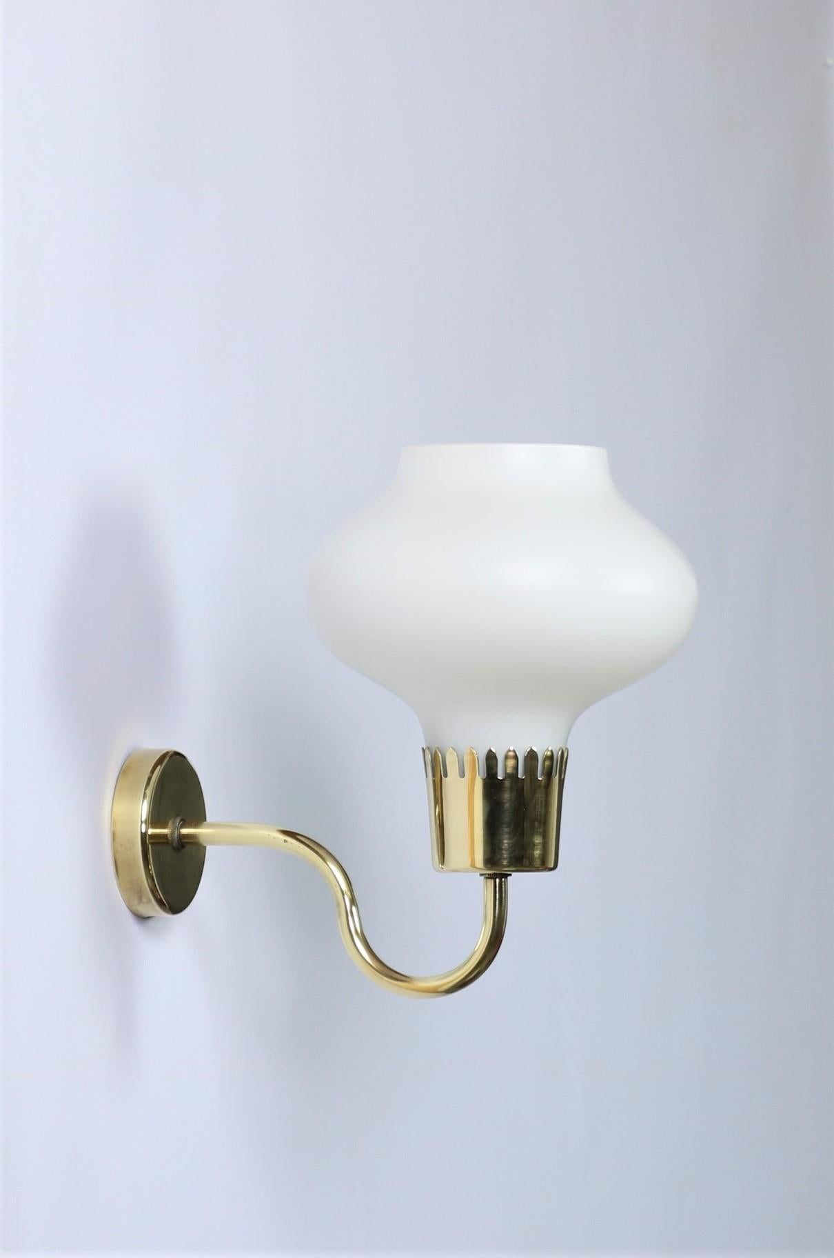 Set of Danish Modern Brass and Opal Glass Wall Sconces by Acton Bjorn, 1950s For Sale 2