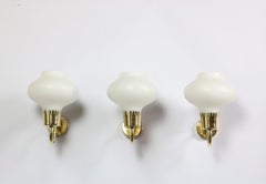 Set of Danish Modern Brass and Opal Glass Wall Sconces by Acton Bjorn, 1950s