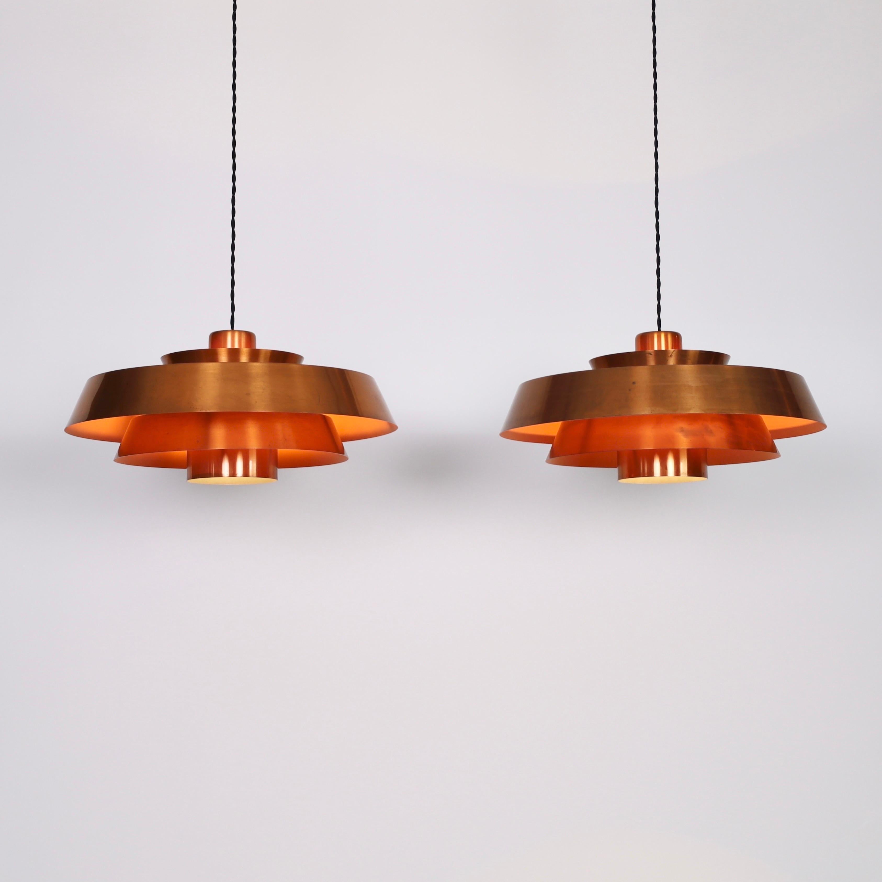 Set of Danish Modern Copper Pendant Lights by Jo Hammerborg, 1960s, Denmark In Fair Condition In Værløse, DK