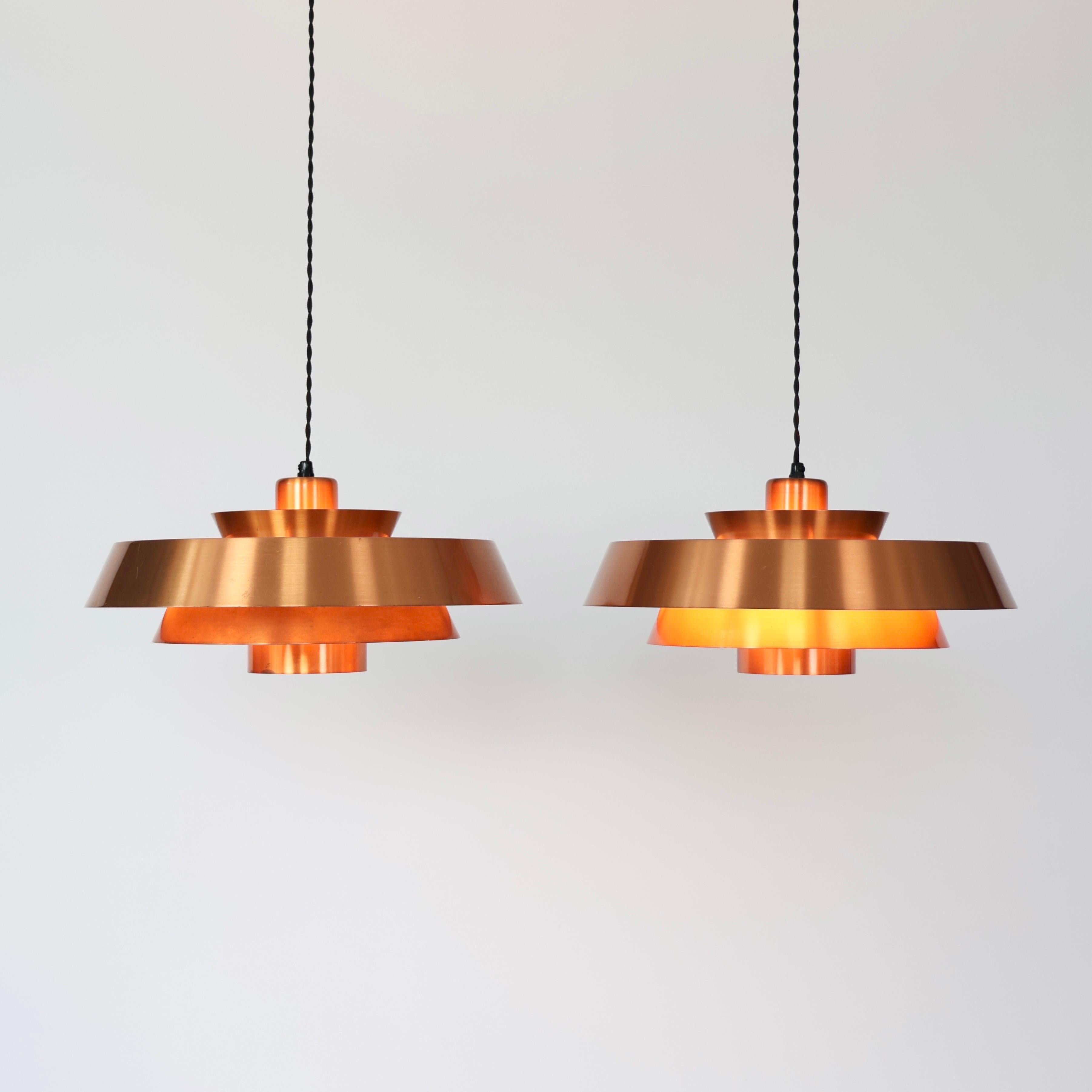 Scandinavian Modern Set of Danish Modern Copper Pendant Lights by Jo Hammerborg, 1960s, Denmark For Sale