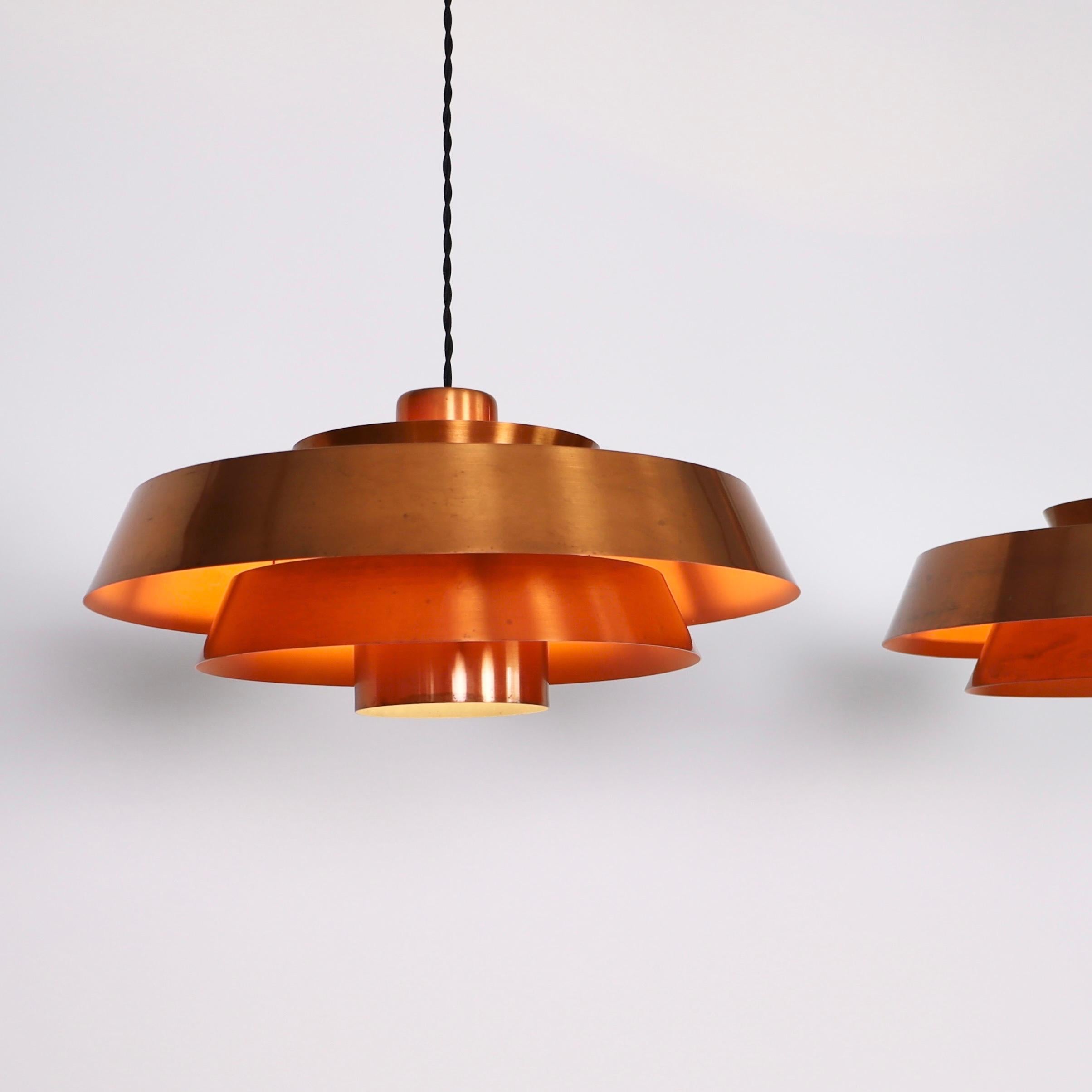 Mid-20th Century Set of Danish Modern Copper Pendant Lights by Jo Hammerborg, 1960s, Denmark