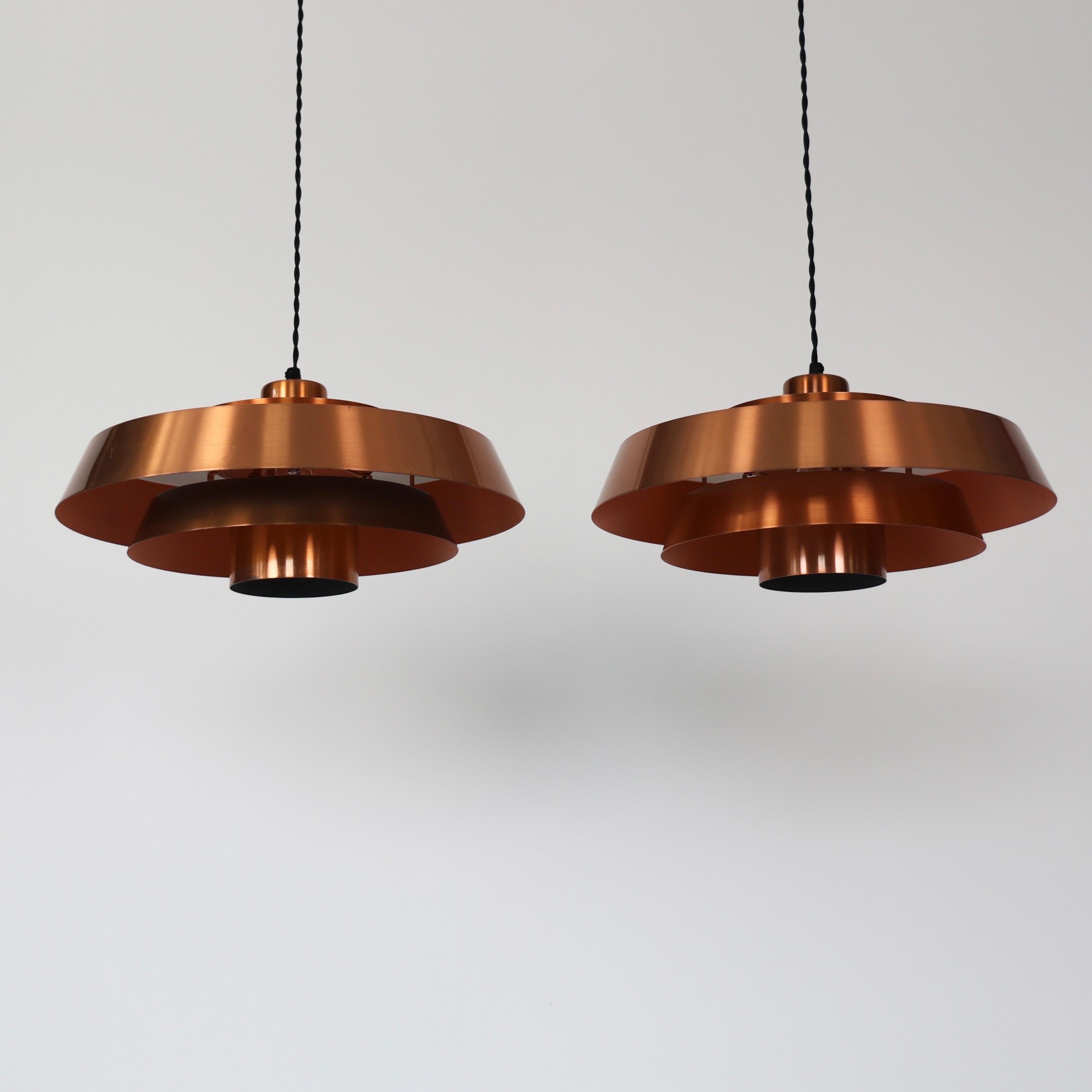 Set of Danish Modern Copper Pendant Lights by Jo Hammerborg, 1960s, Denmark In Good Condition For Sale In Værløse, DK