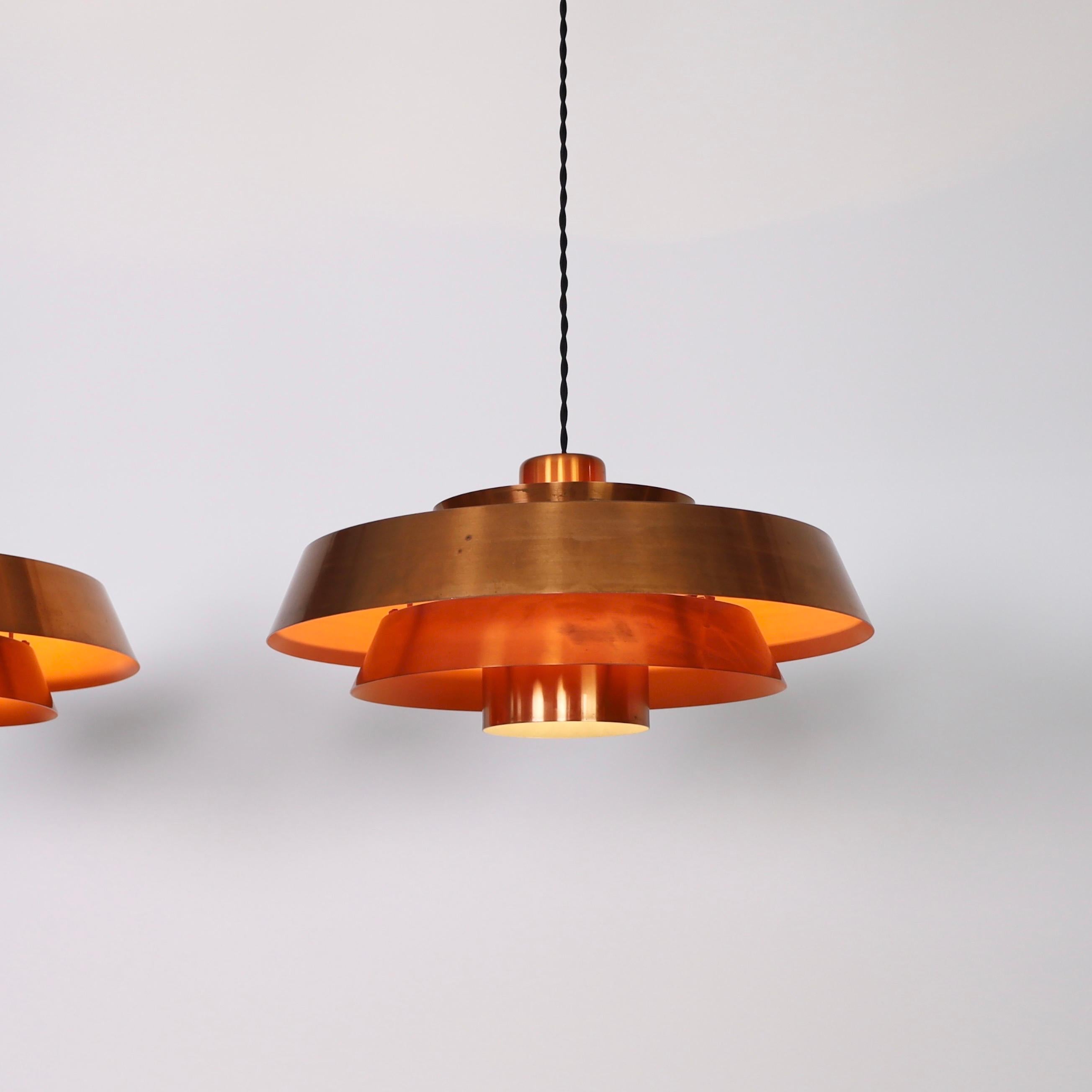 Set of Danish Modern Copper Pendant Lights by Jo Hammerborg, 1960s, Denmark 1