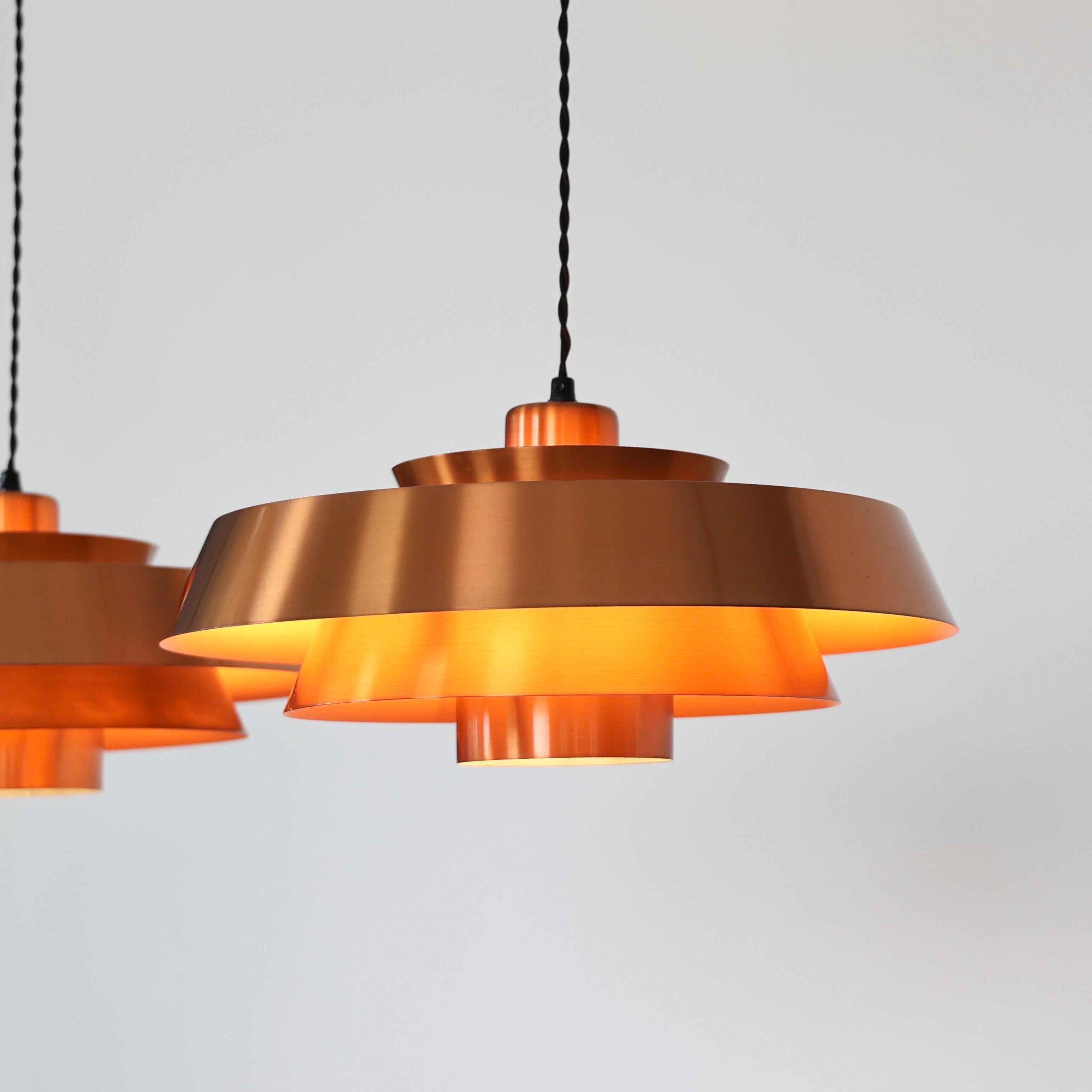 Mid-20th Century Set of Danish Modern Copper Pendant Lights by Jo Hammerborg, 1960s, Denmark For Sale