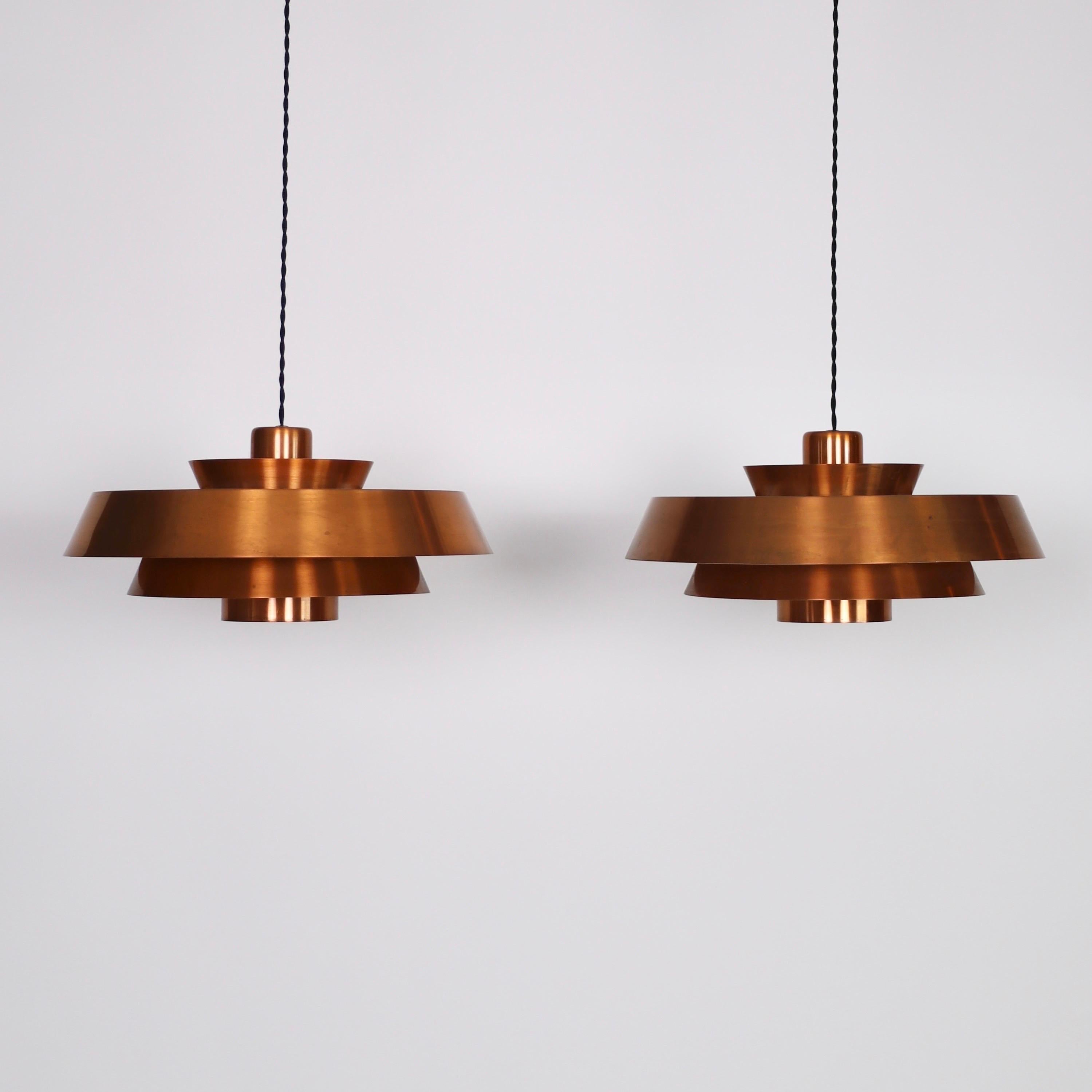 Set of Danish Modern Copper Pendant Lights by Jo Hammerborg, 1960s, Denmark 2