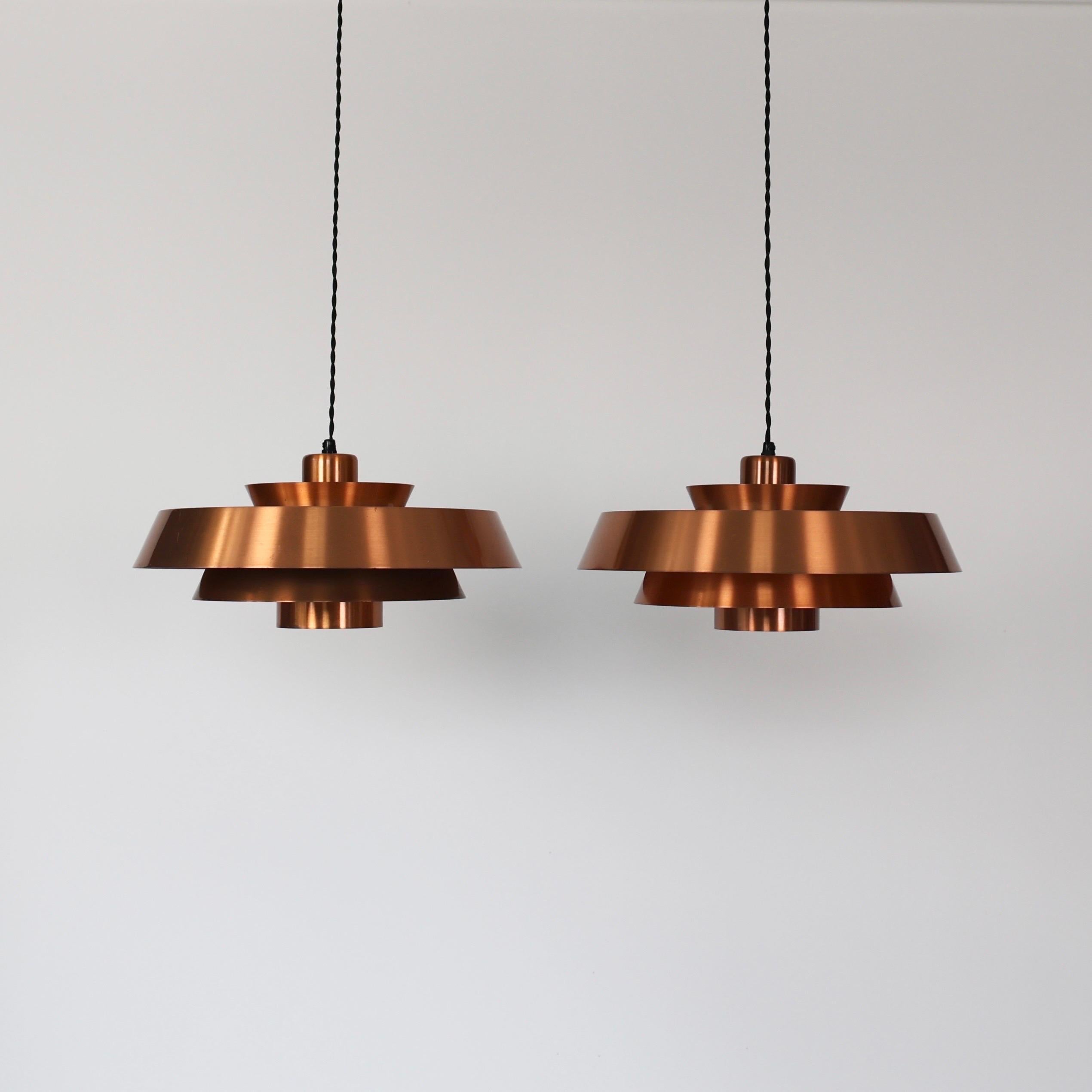 Set of Danish Modern Copper Pendant Lights by Jo Hammerborg, 1960s, Denmark For Sale 1