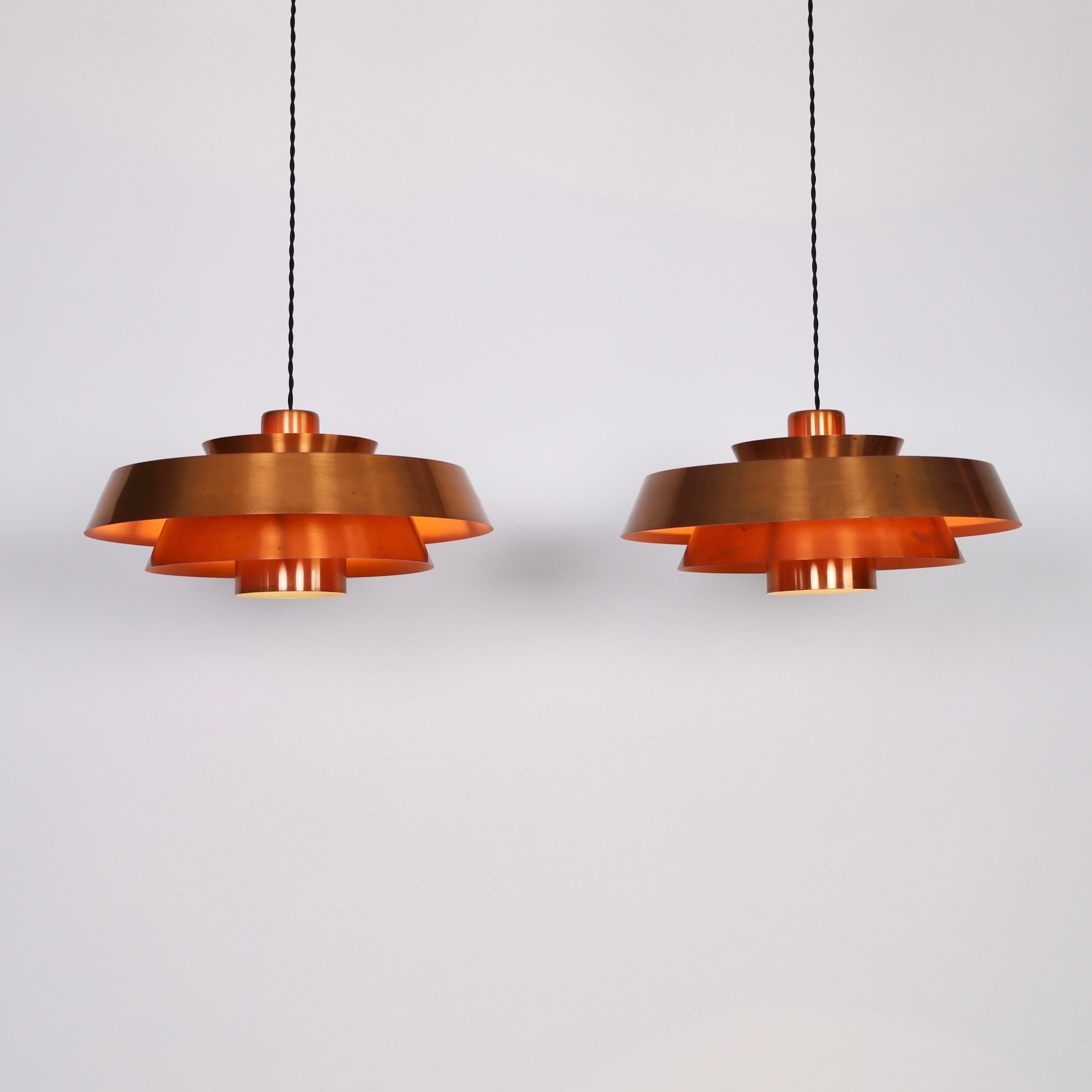 Set of Danish Modern Copper Pendant Lights by Jo Hammerborg, 1960s, Denmark 5