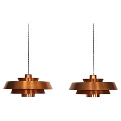 Set of Danish Modern Copper Pendant Lights by Jo Hammerborg, 1960s, Denmark