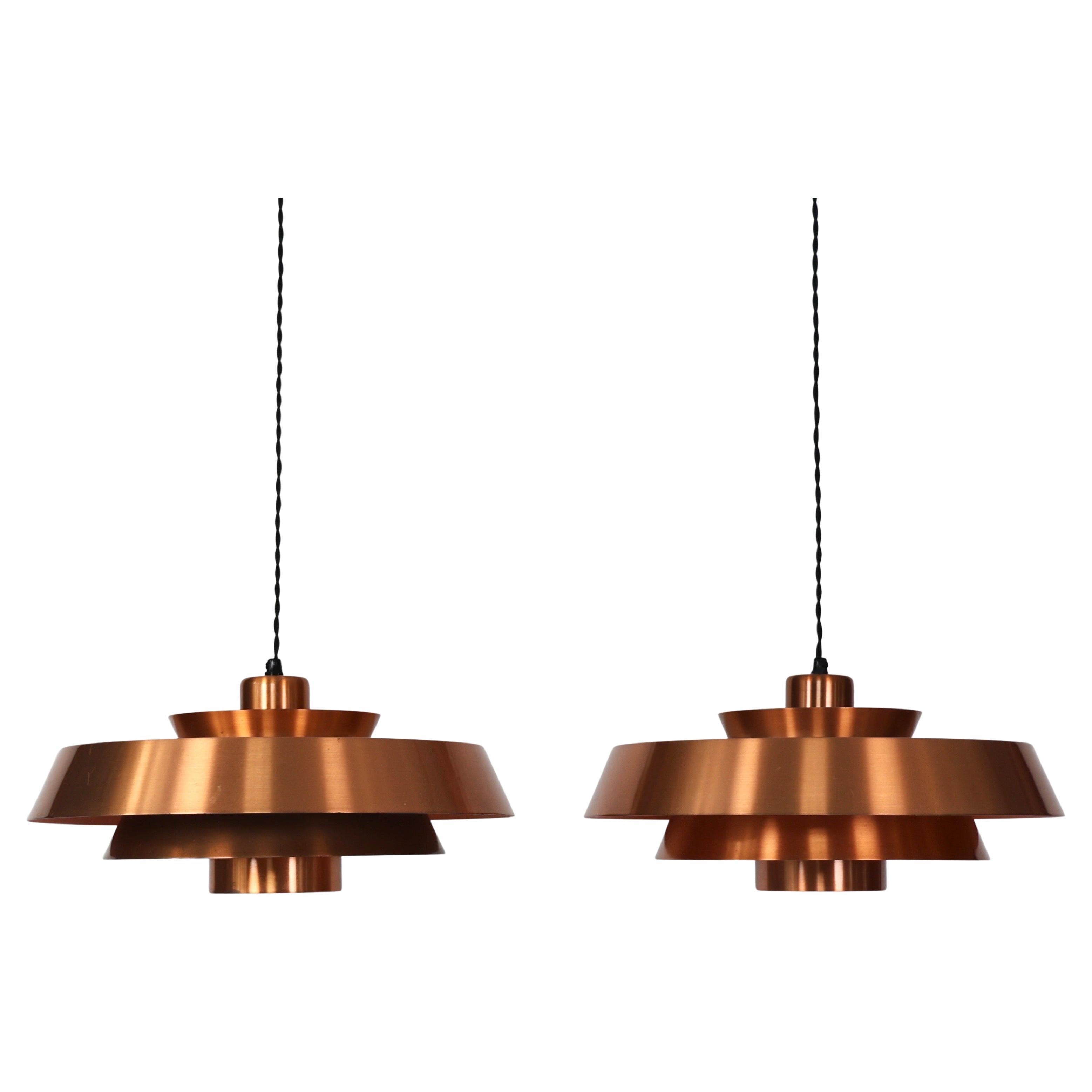 Set of Danish Modern Copper Pendant Lights by Jo Hammerborg, 1960s, Denmark For Sale