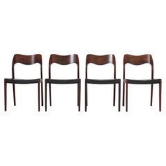 Set of Danish Modern Dining Chairs by N.O. Møller, Rosewood & Black Leather