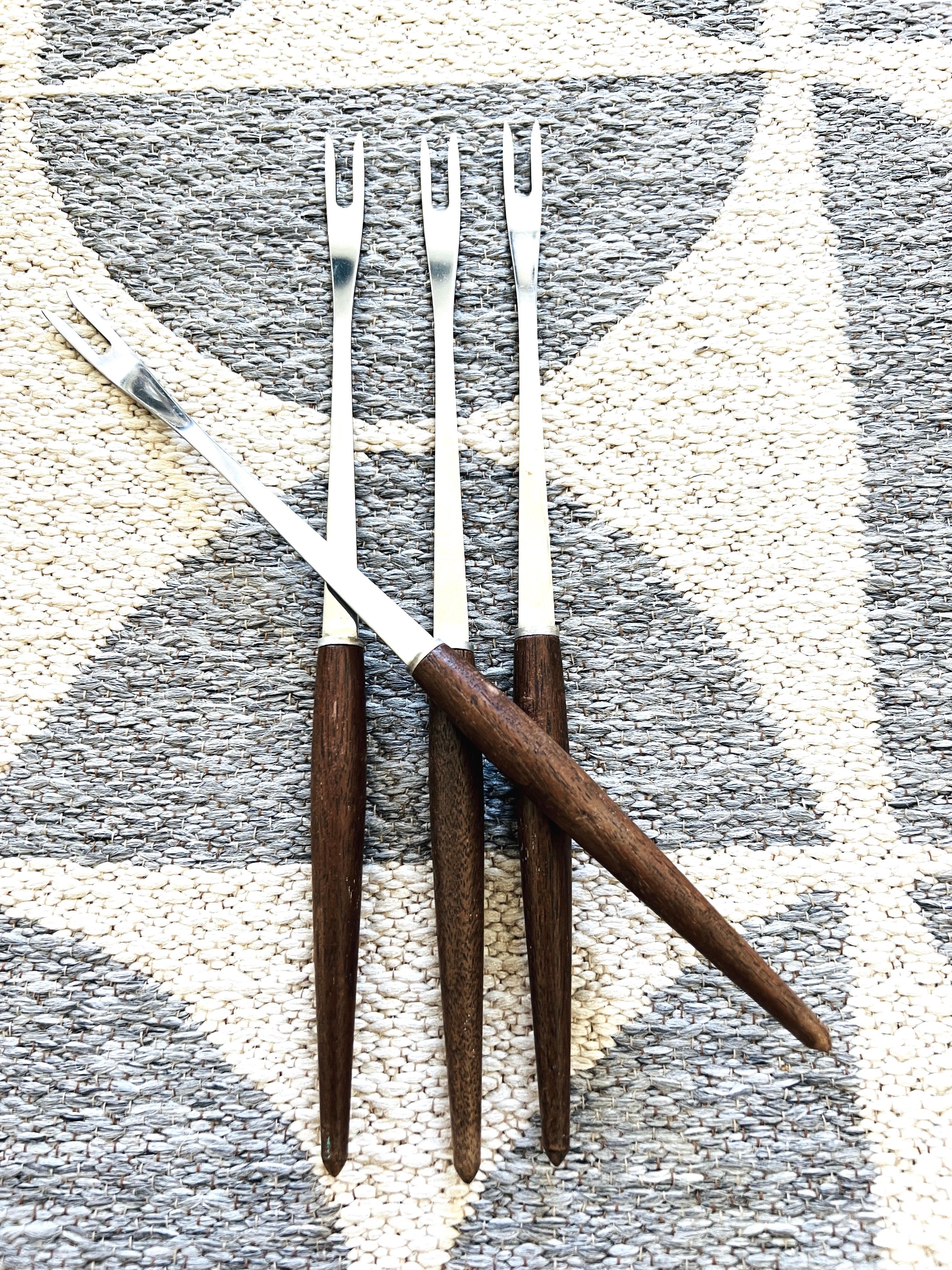 Set of Danish Modern Fondue Forks with Teak Wood Handles, c. 1960's  For Sale 3