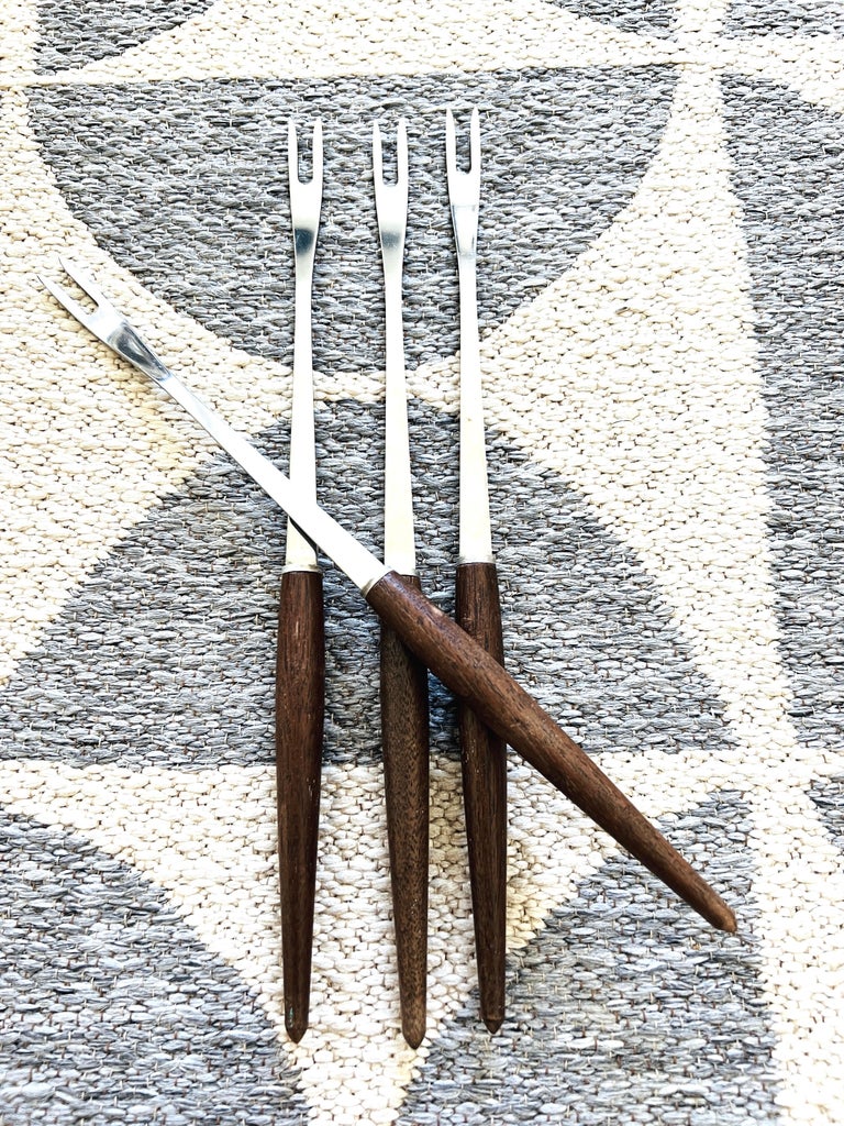 Set of Danish Modern Fondue Forks with Teak Wood Handles, c. 1960's  For Sale 3