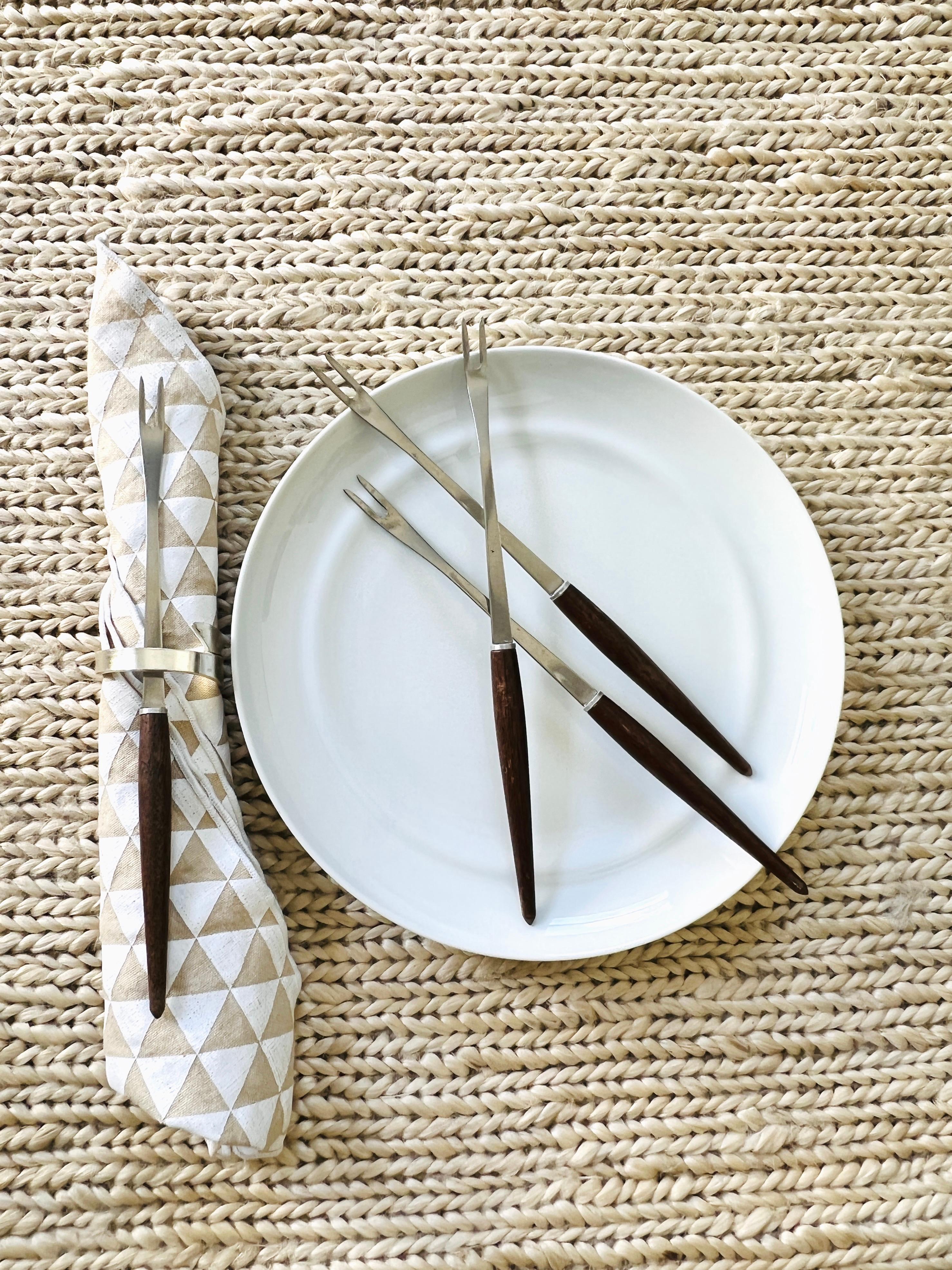 Mid-Century Modern Set of Danish Modern Fondue Forks with Teak Wood Handles, c. 1960's  For Sale