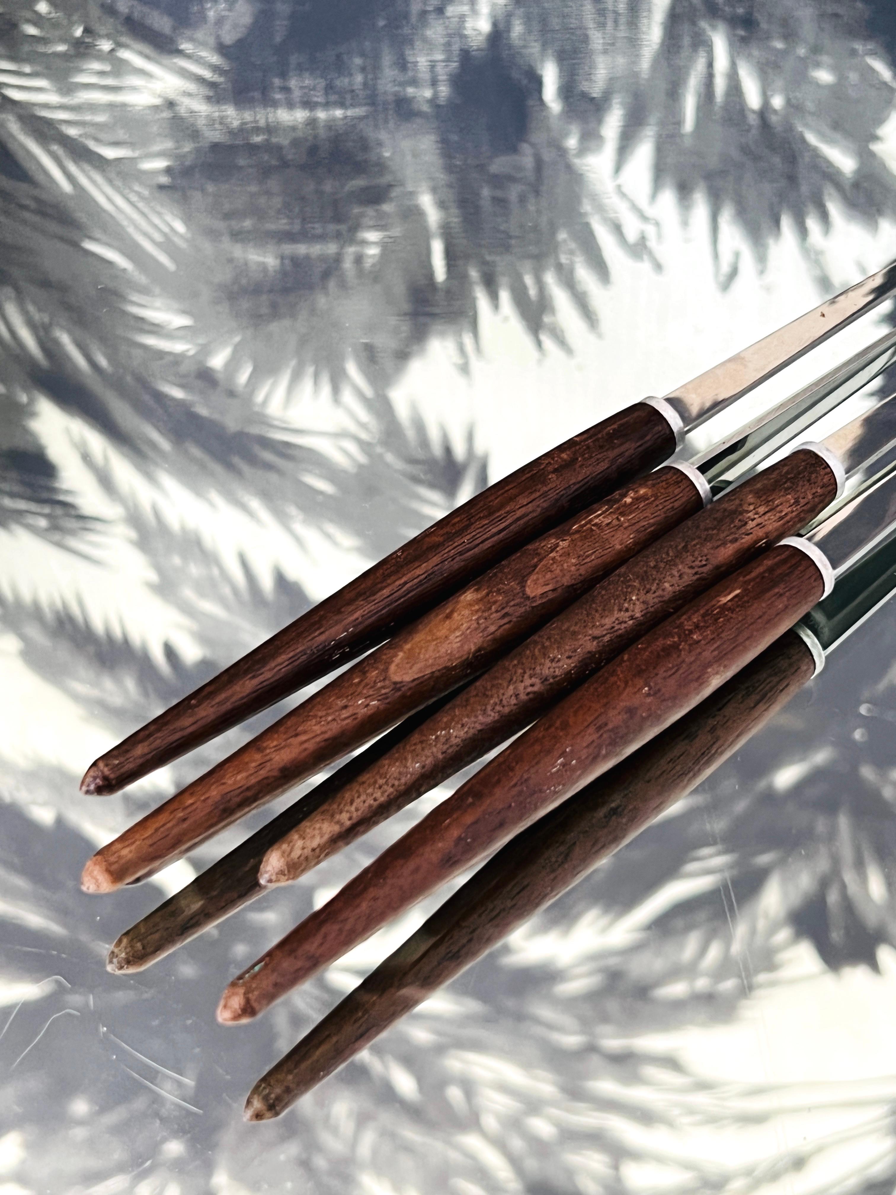 Mid-20th Century Set of Danish Modern Fondue Forks with Teak Wood Handles, c. 1960's  For Sale