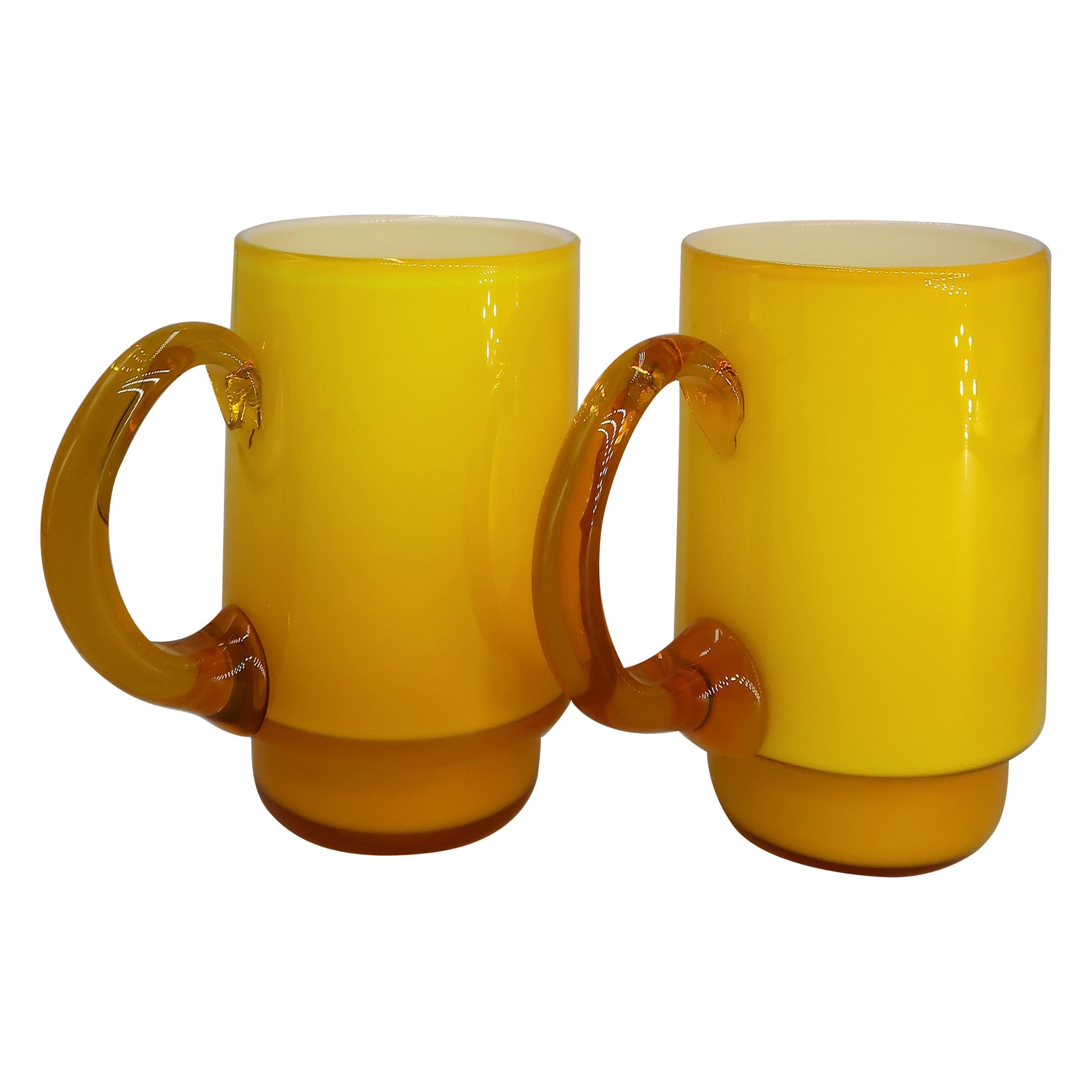 Holmegaard Danish Modern Yellow, Caramel Glass Cups by Michael Bang, 1969