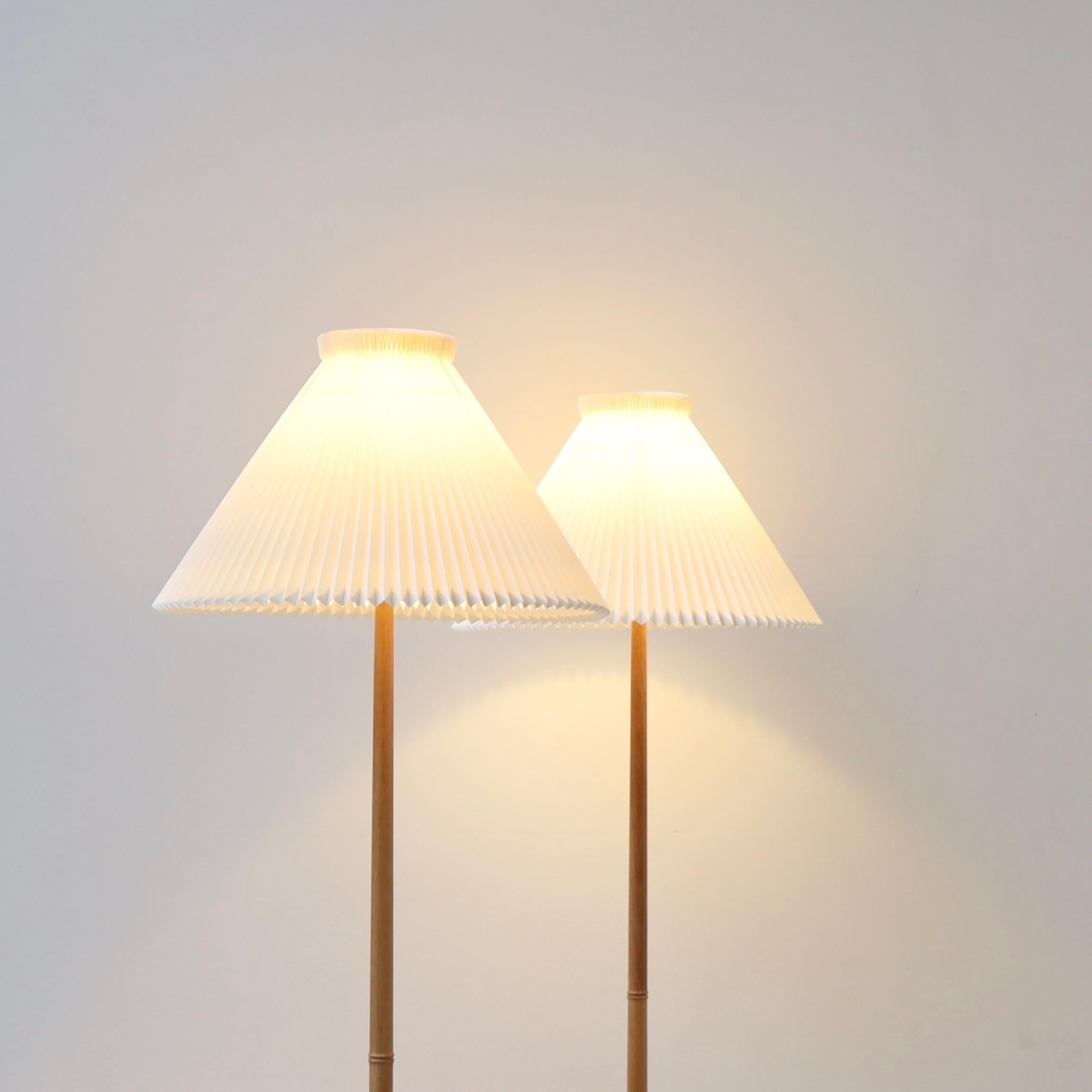 Plastic Set of Danish Modern Le Klint oak wood floor lamps, 1950s, Denmark