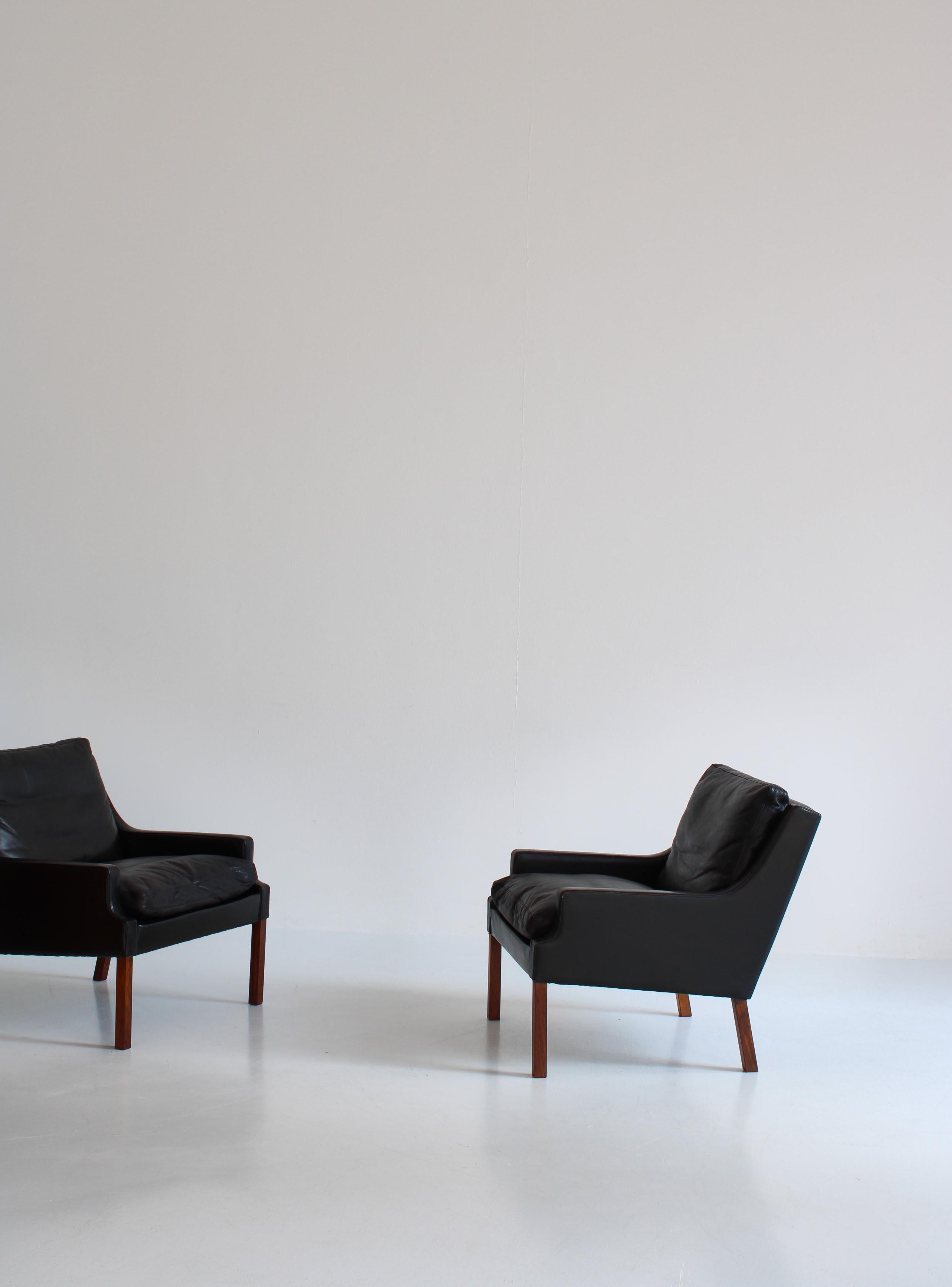 Set of Danish Modern Lounge Chairs in Black Leather by Rud Thygesen, 1966 7