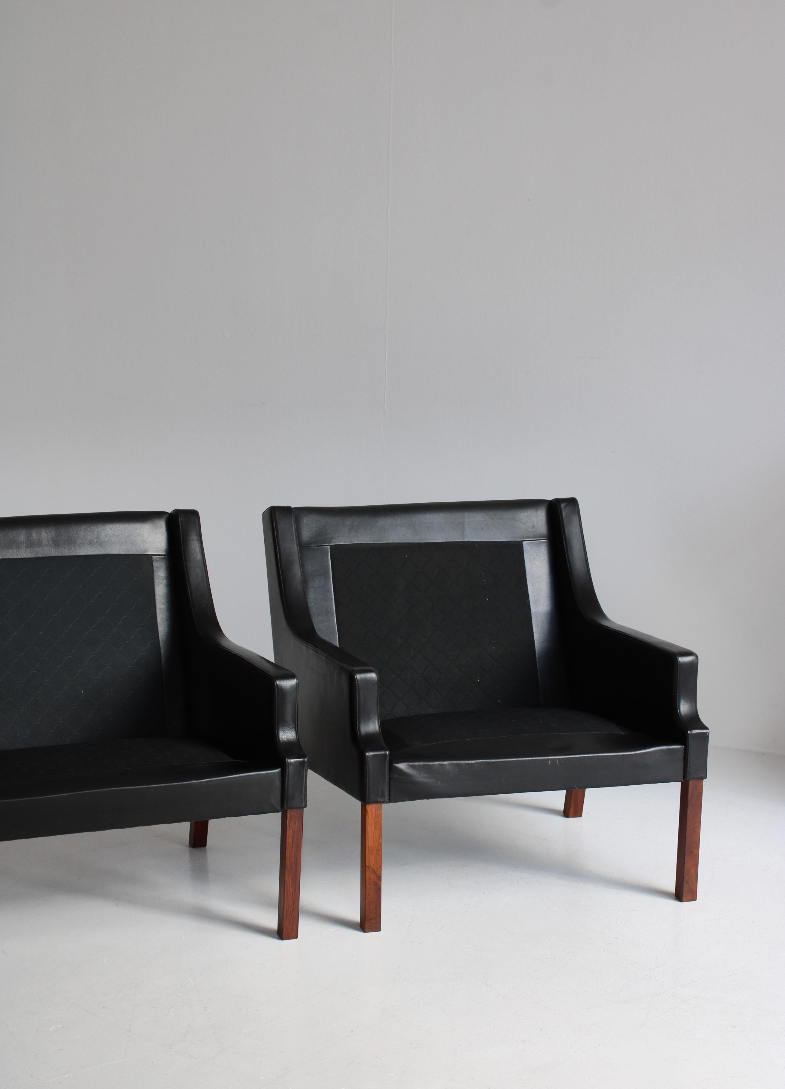 Set of Danish Modern Lounge Chairs in Black Leather by Rud Thygesen, 1966 10