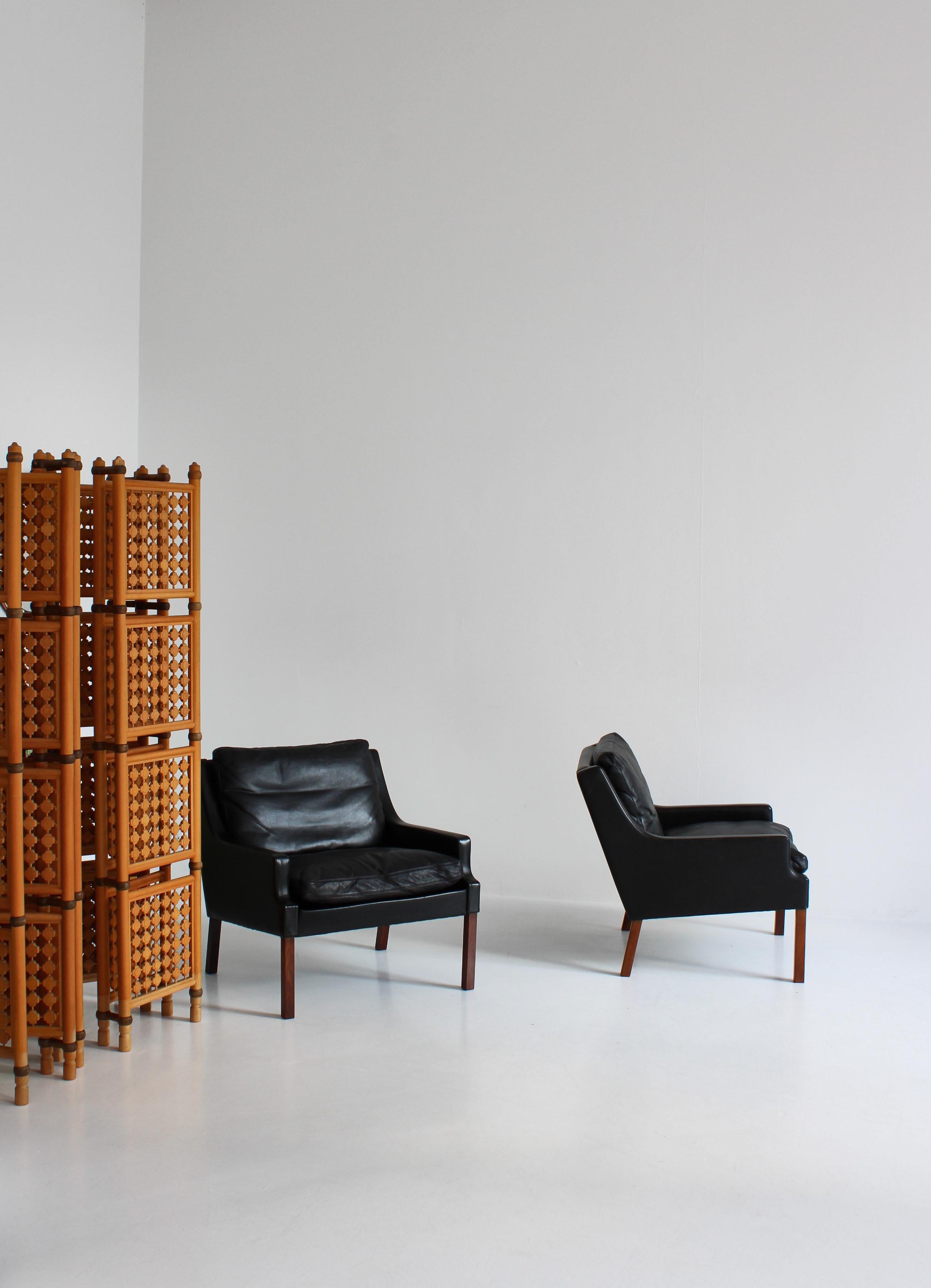 Set of Danish Modern Lounge Chairs in Black Leather by Rud Thygesen, 1966 14