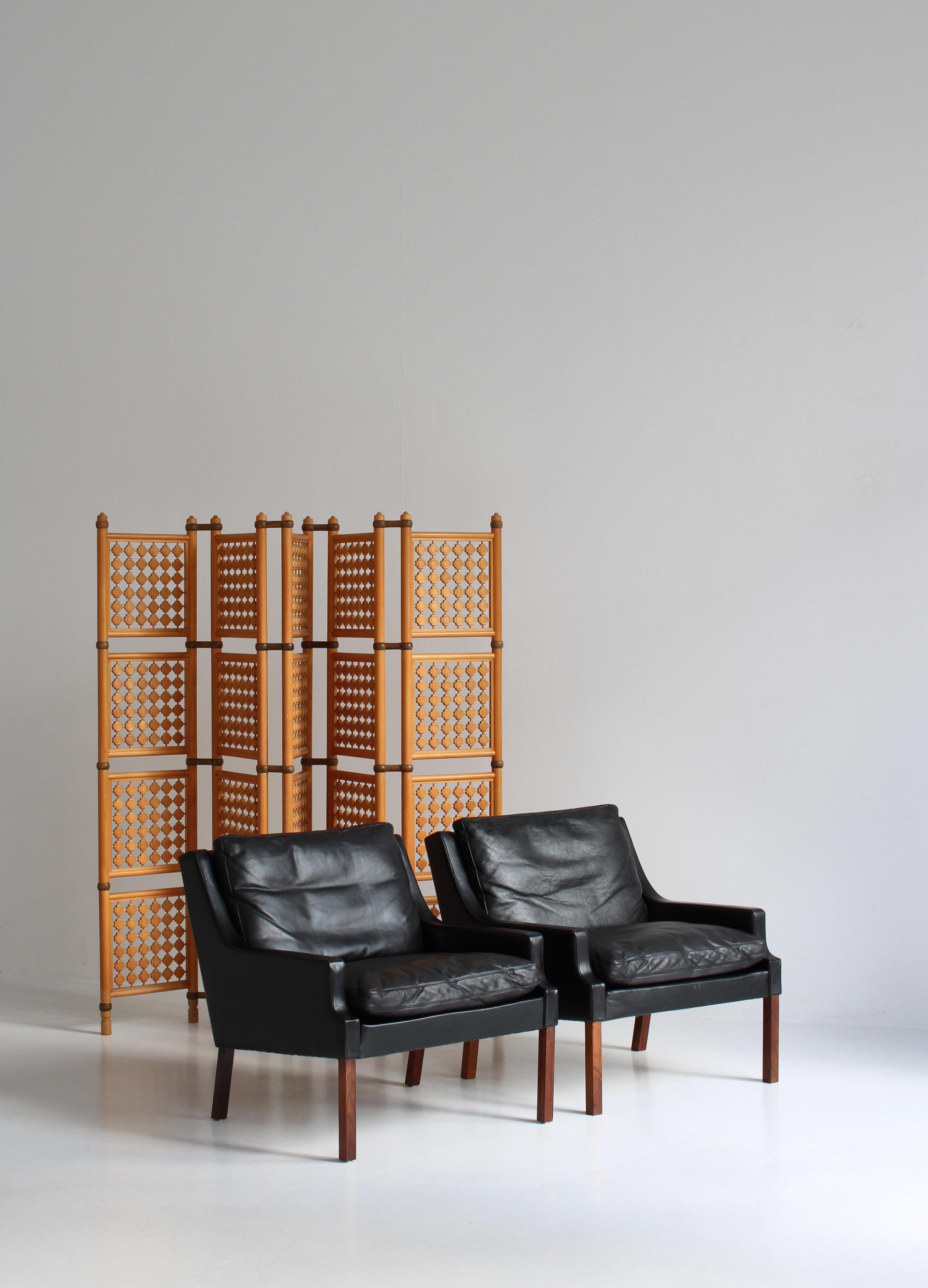 Scandinavian Modern Set of Danish Modern Lounge Chairs in Black Leather by Rud Thygesen, 1966