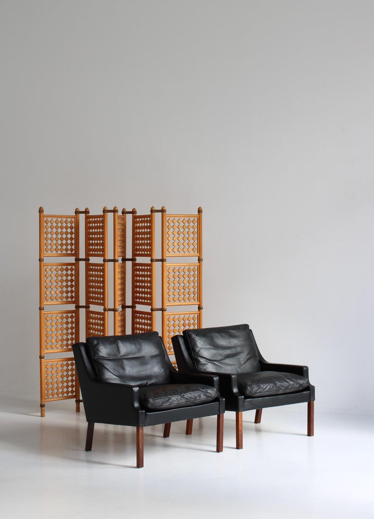 Scandinavian Modern Set of Danish Modern Lounge Chairs in Black Leather by Rud Thygesen, 1966 For Sale