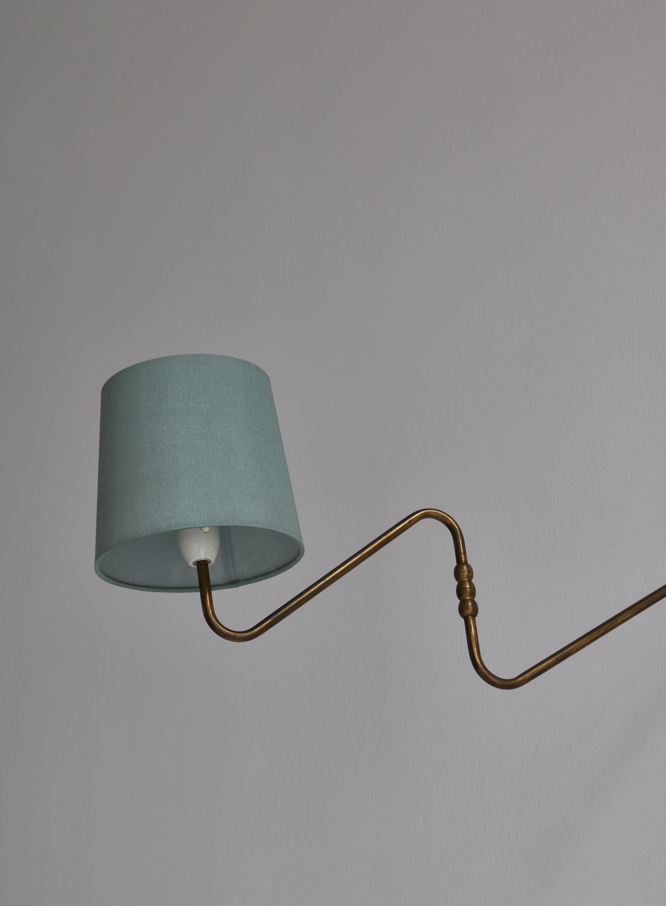 Set of Danish Modern Wall Lamp in Brass & Green Silk Shades, Denmark, 1950s In Good Condition In Odense, DK