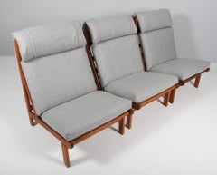 Set of Danish "Rag" Easy Lounge Chairs in Pine and Fabric by Bernt Petersen