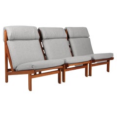 Set of Danish "Rag" Easy Lounge Chairs in Pine and Fabric by Bernt Petersen