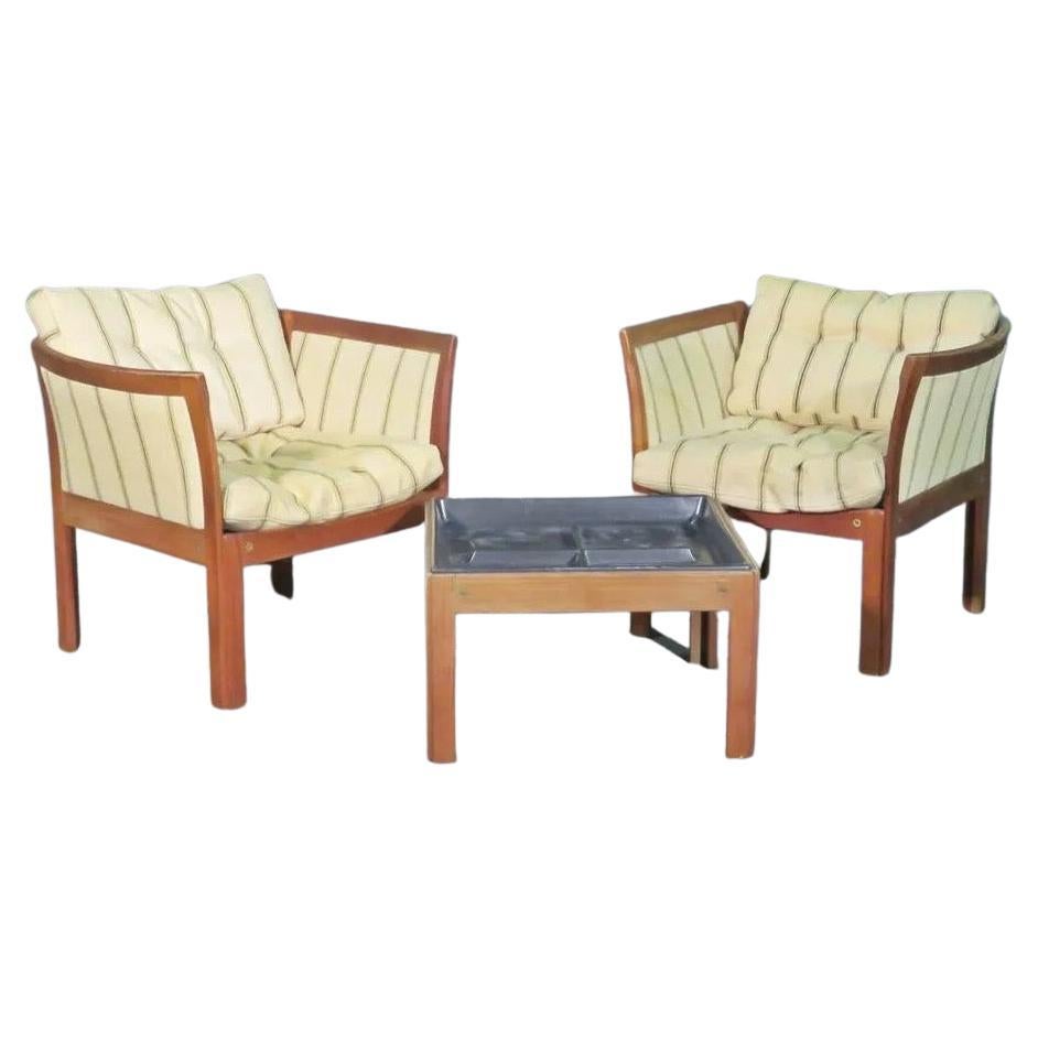 Set of Danish Teak Lounge Chairs and Tray Table by Illum Wikkelsø
