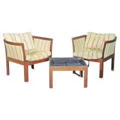 Vintage Set of Danish Teak Lounge Chairs and Tray Table by Illum Wikkelsø