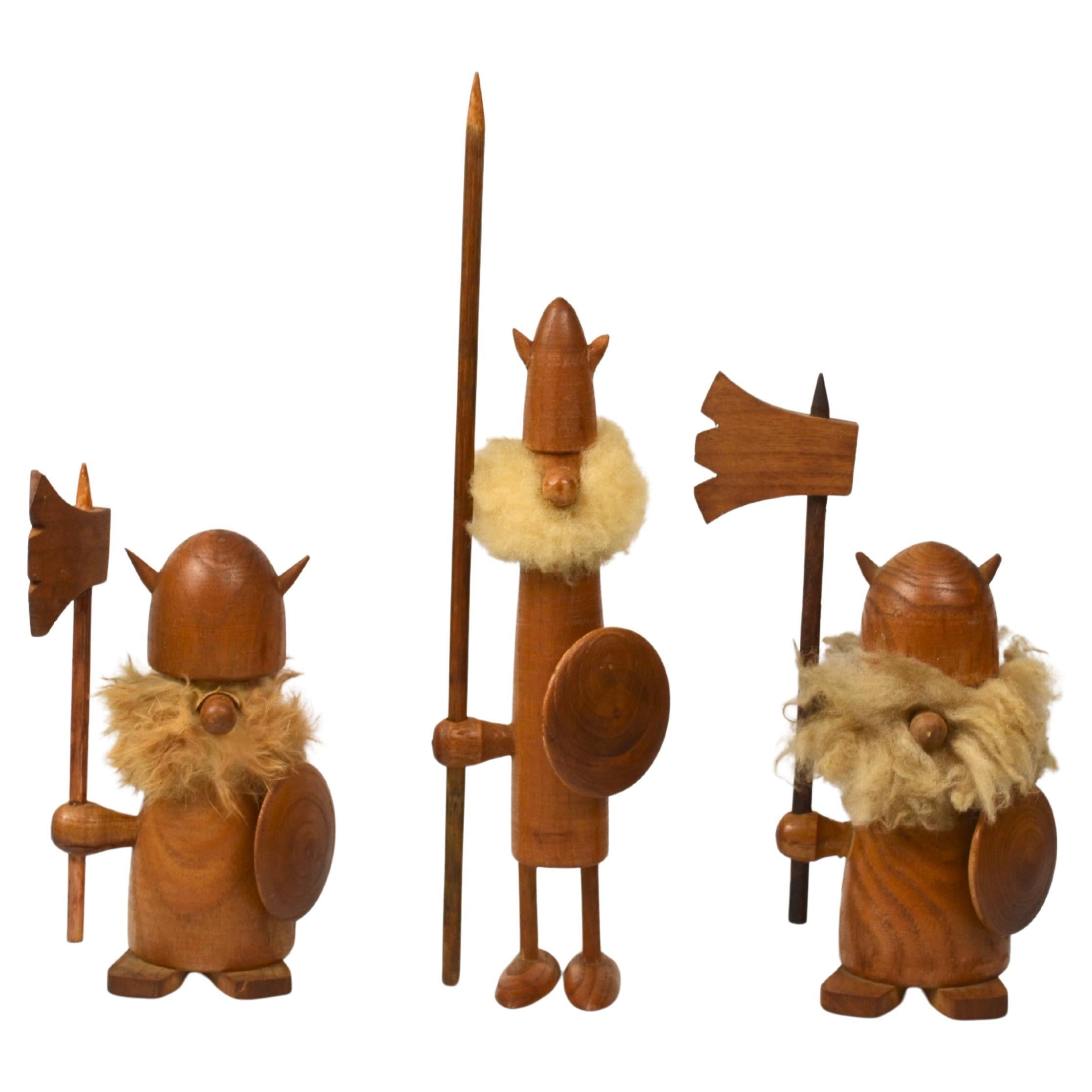 Set of Danish Teak Viking Figures, Attributed to Kay Bojesen – Denmark, 1960s For Sale