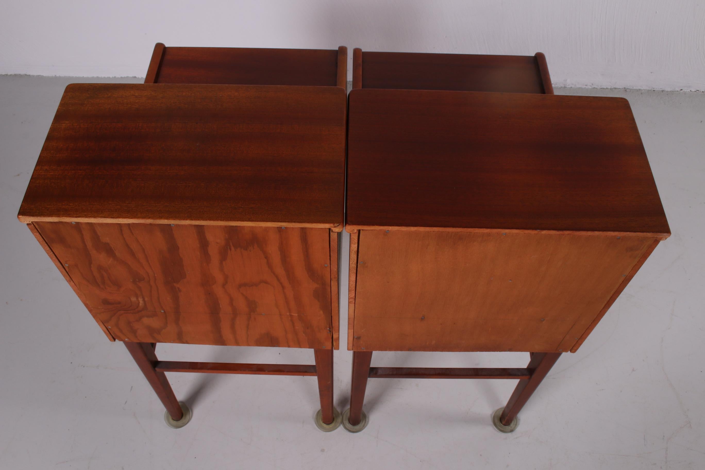 Set of Danish Vintage Bedside Tables with Drawer and Wooden Rack 5