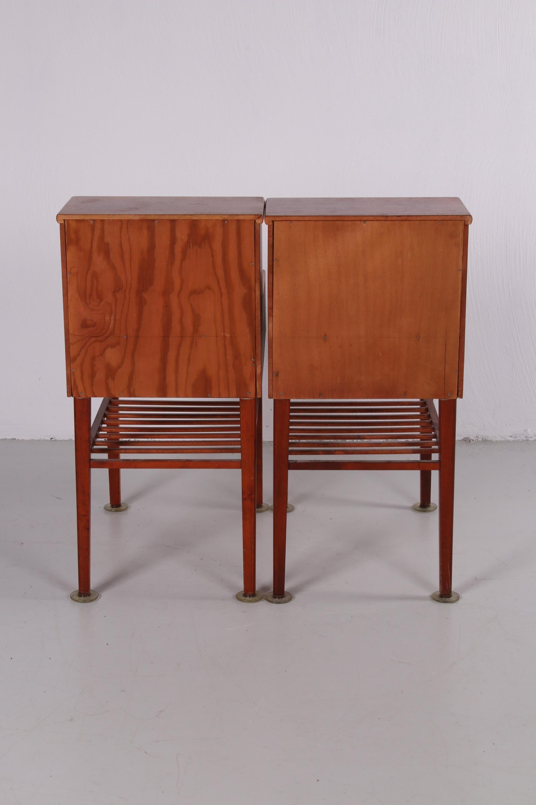 Set of Danish Vintage Bedside Tables with Drawer and Wooden Rack 2