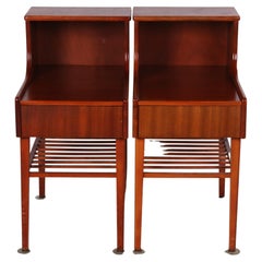 Set of Danish Vintage Bedside Tables with Drawer and Wooden Rack