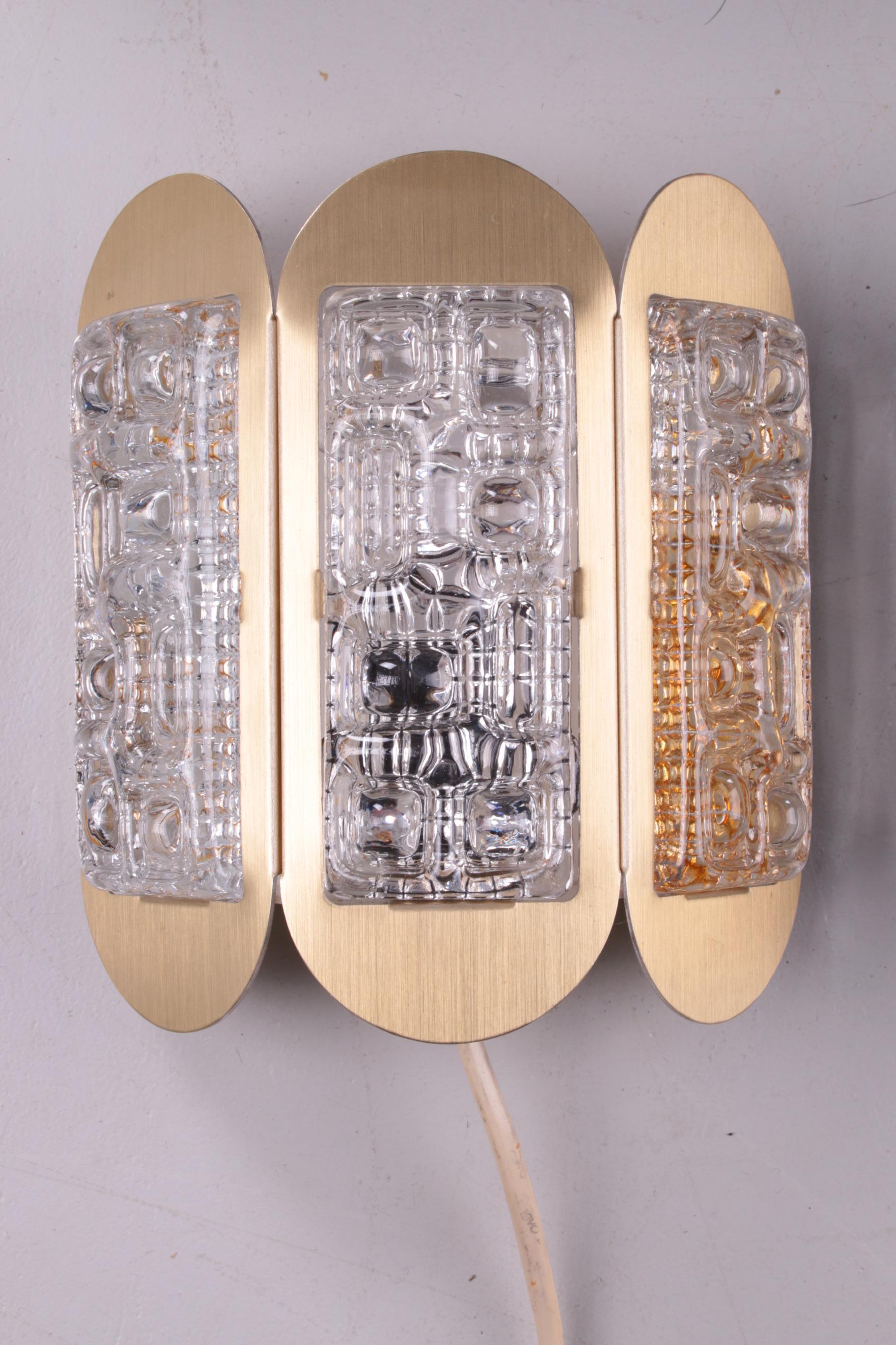 Aluminum Brass Sconces ‘Pair’ with Pressed Glass and Brass by Vitrika, 1970s For Sale