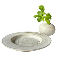Vintage Danish Vase and Dish White Ceramic Set, 1970s
