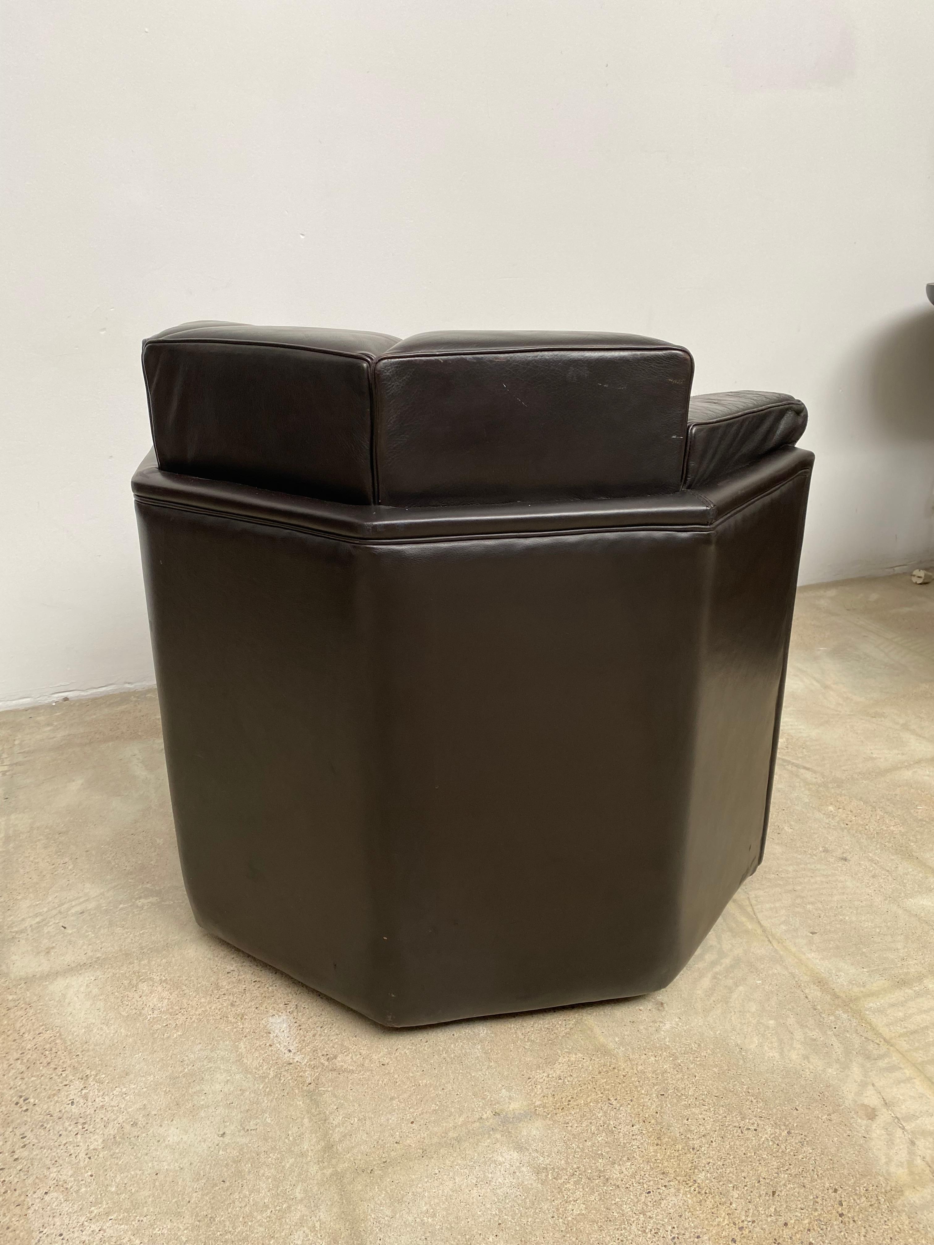 Set of Dark Brown Octagonal Club Chairs, 1970s For Sale 1