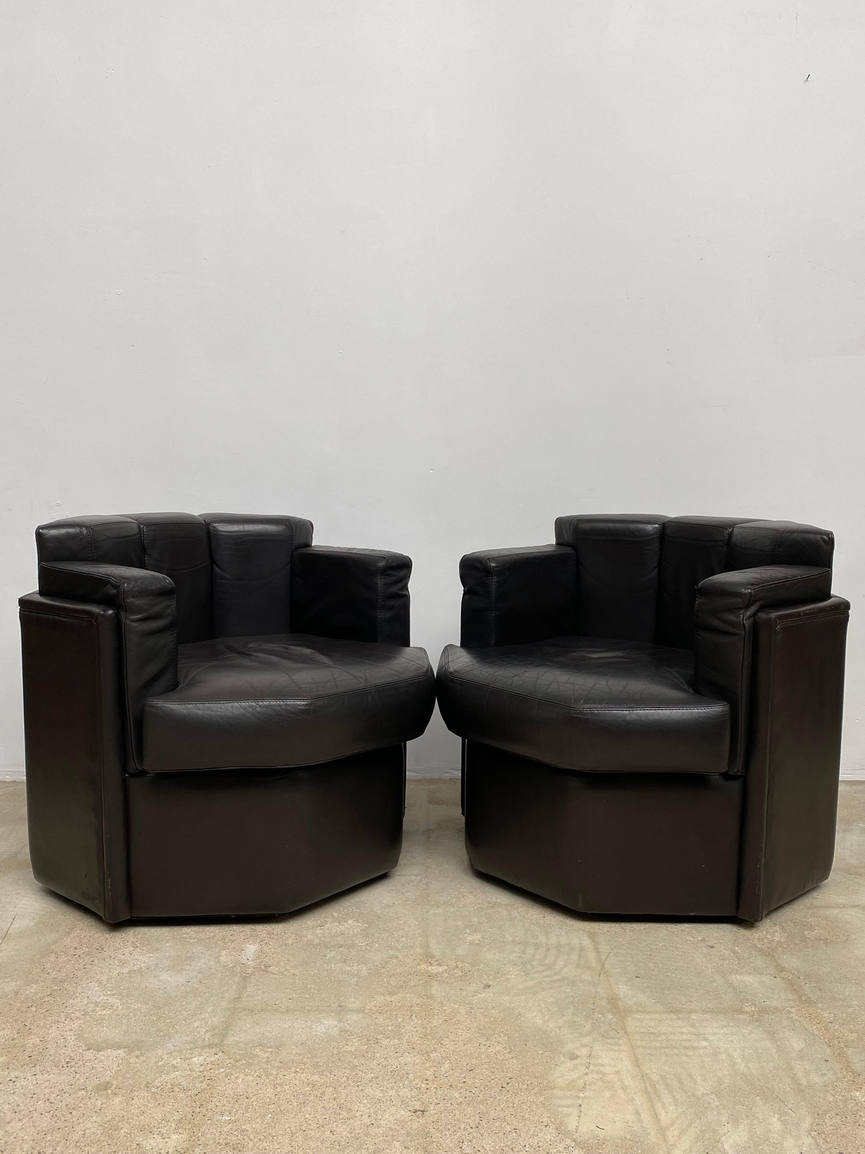 Set of Dark Brown Octagonal Club Chairs, 1970s For Sale 2