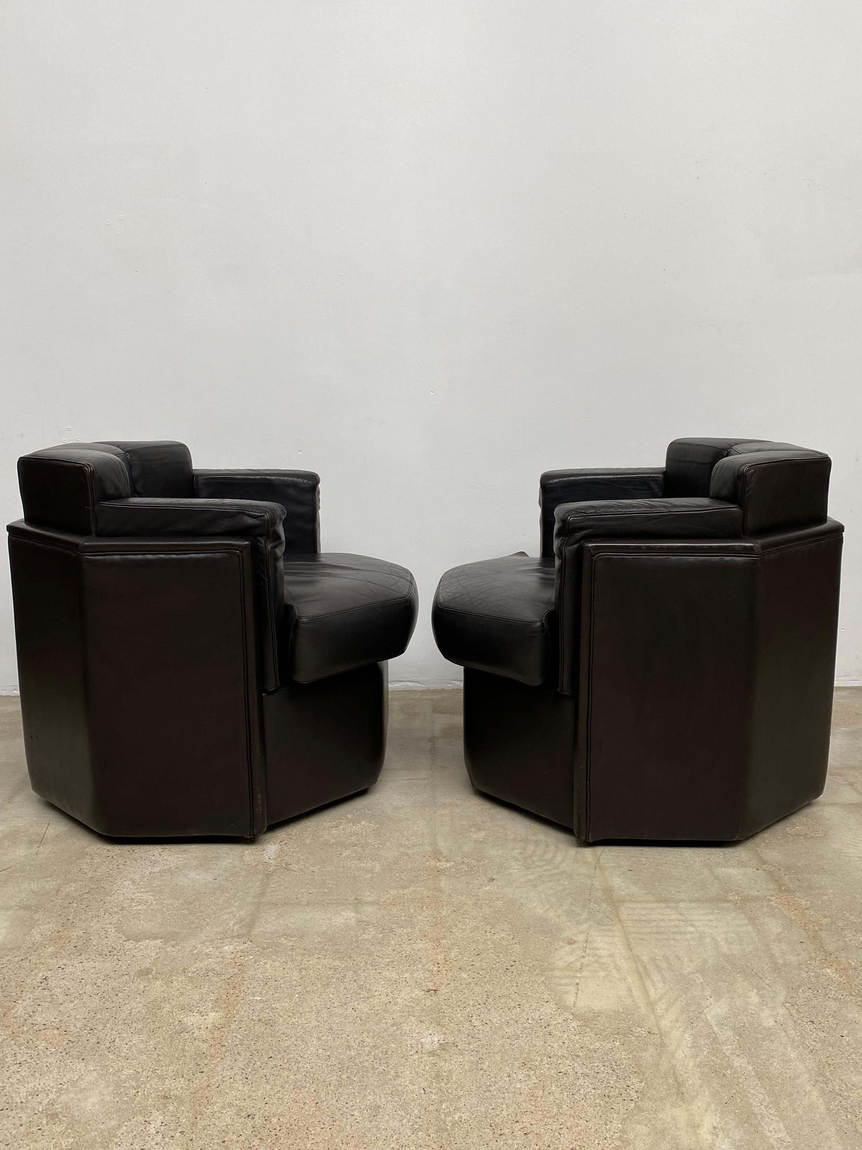 Set of Dark Brown Octagonal Club Chairs, 1970s For Sale 3