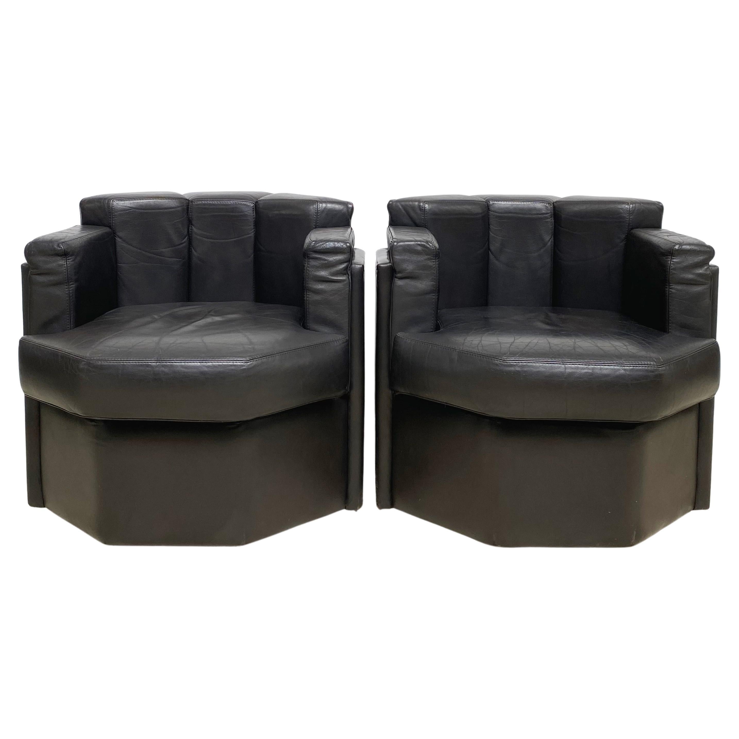 Set of Dark Brown Octagonal Club Chairs, 1970s