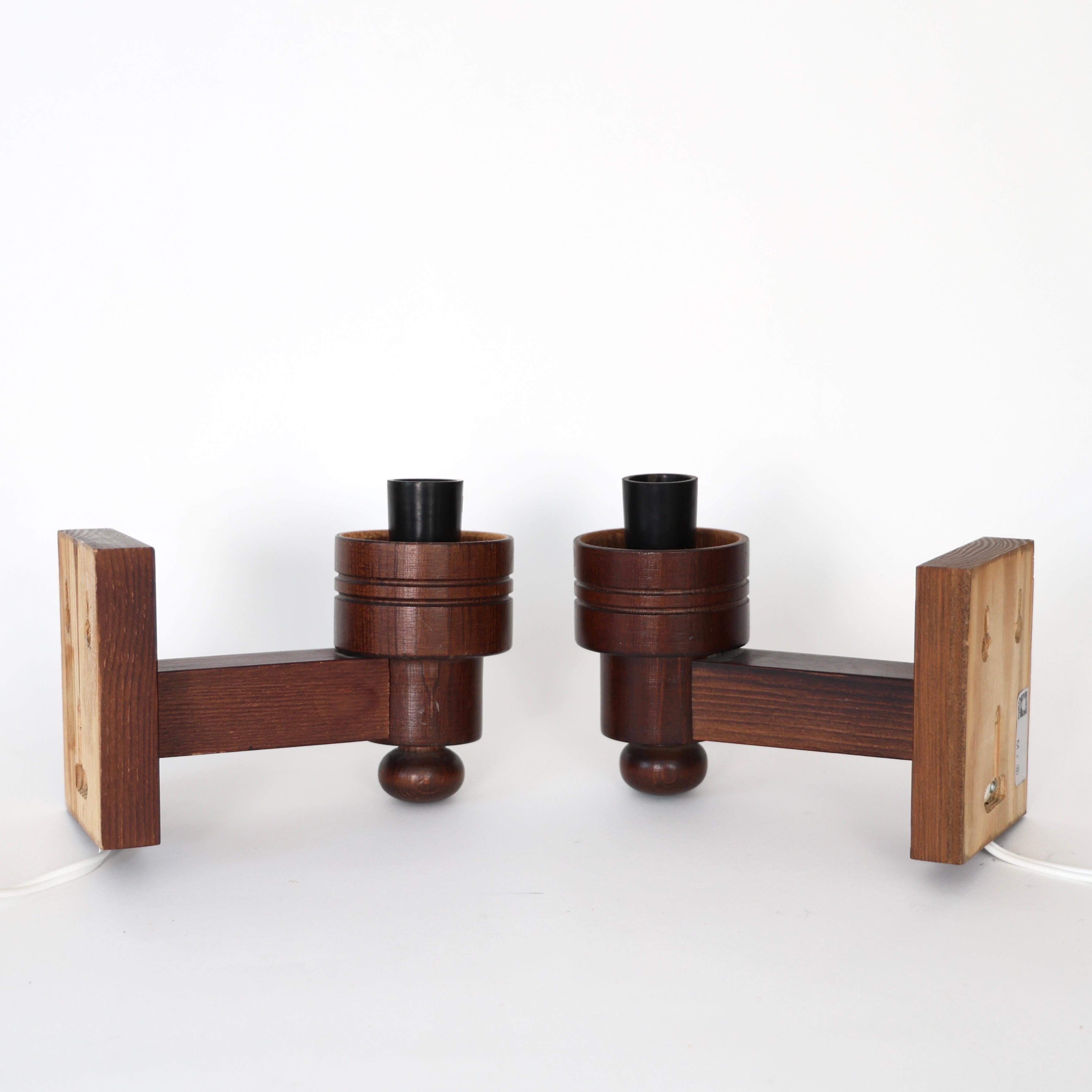 Set of Dark Stained Pine Wood Wall Lamps by Aneta, Sweden, 1970s For Sale 4