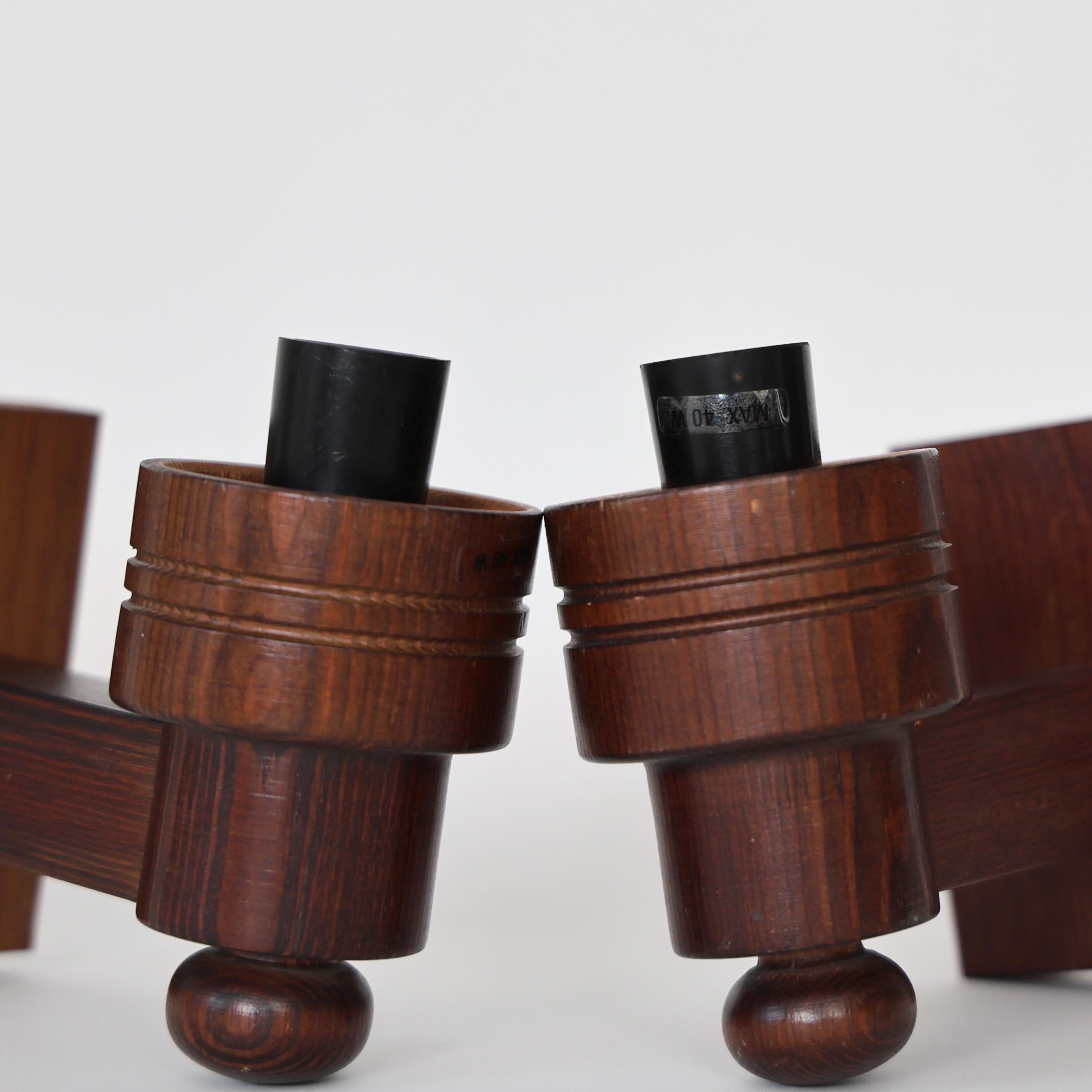 Set of Dark Stained Pine Wood Wall Lamps by Aneta, Sweden, 1970s For Sale 6