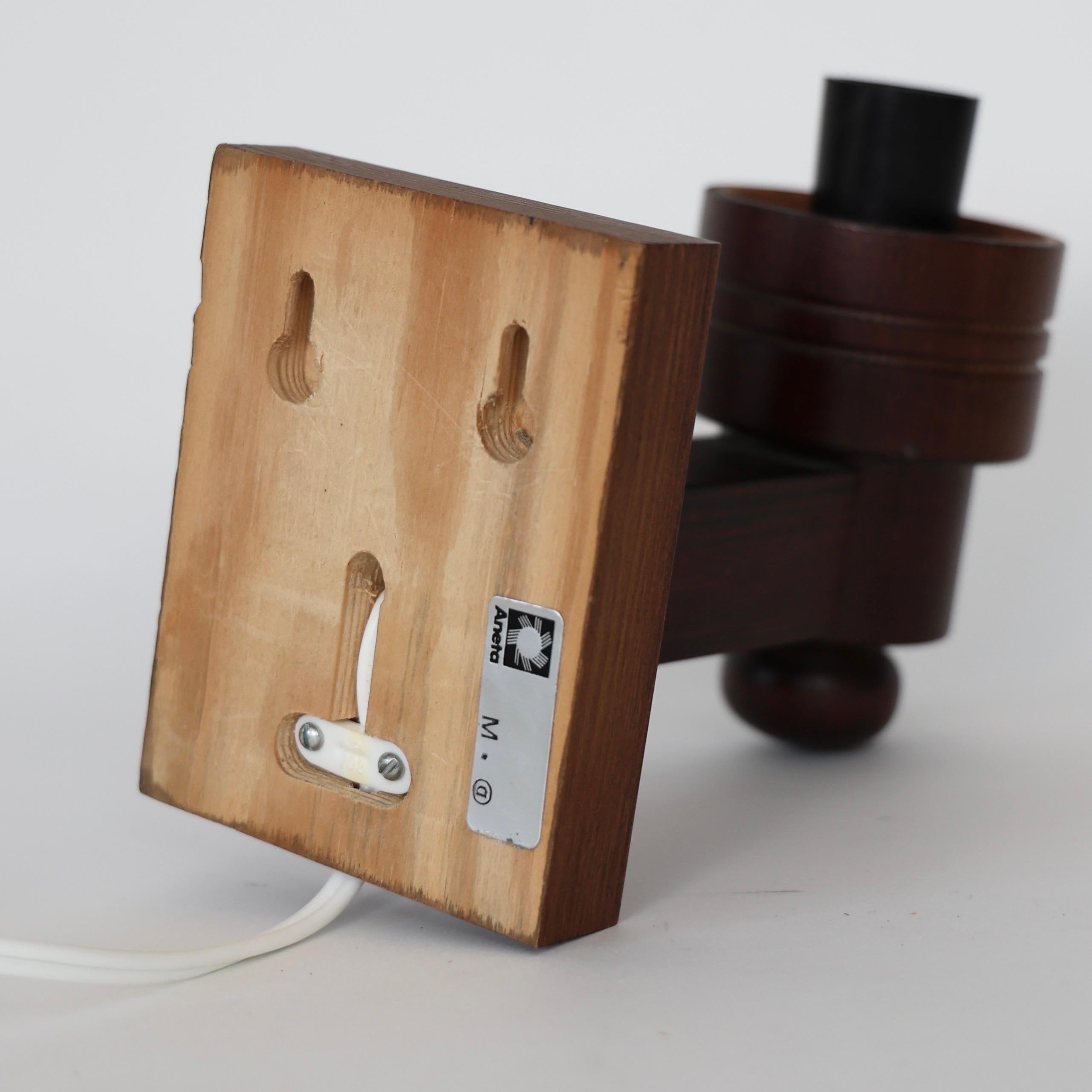 Set of Dark Stained Pine Wood Wall Lamps by Aneta, Sweden, 1970s For Sale 9