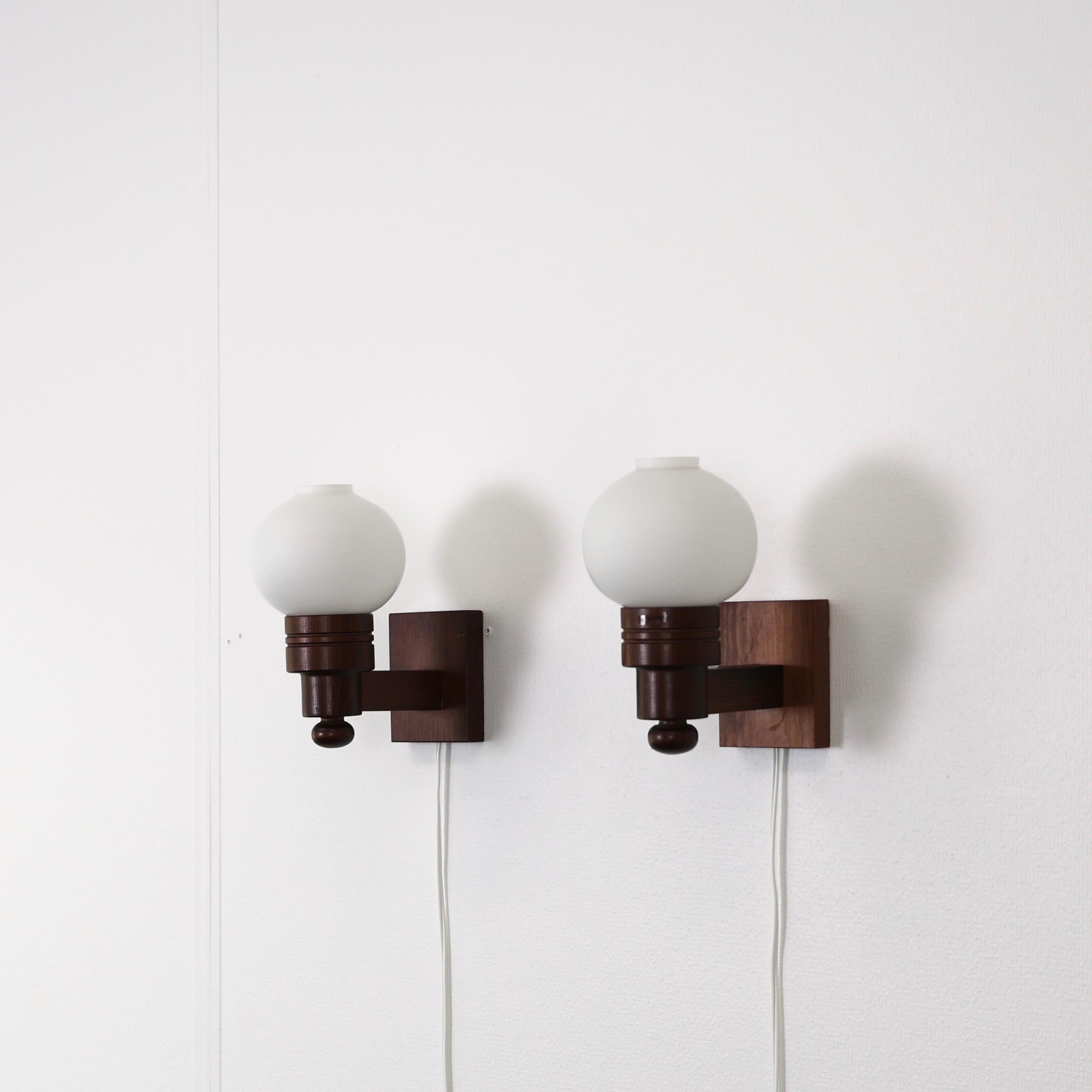 Set of Dark Stained Pine Wood Wall Lamps by Aneta, Sweden, 1970s For Sale 10